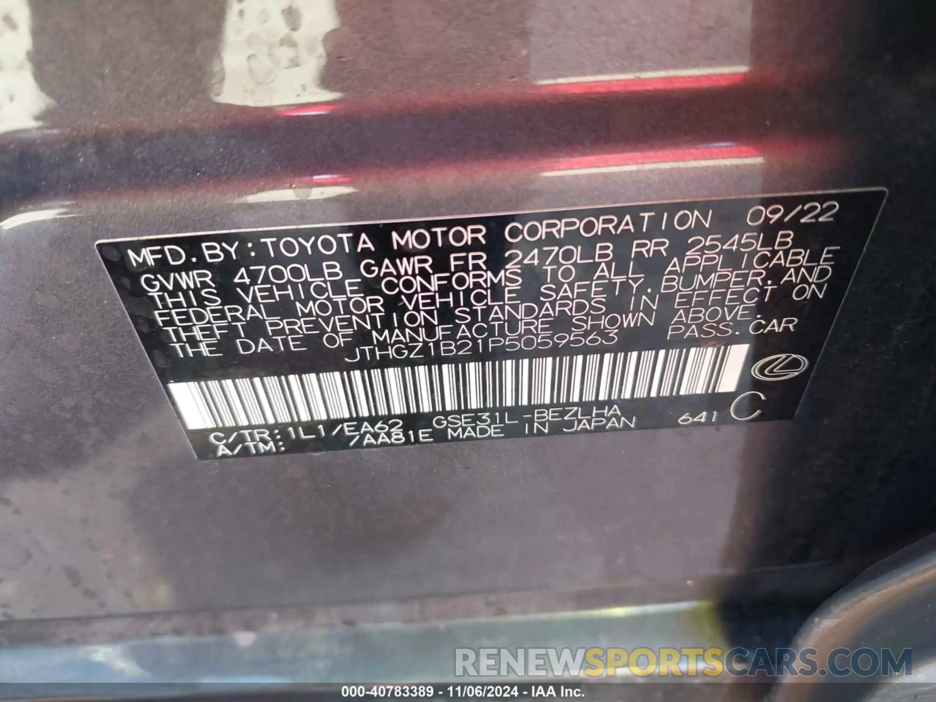 9 Photograph of a damaged car JTHGZ1B21P5059563 LEXUS IS 350 2023