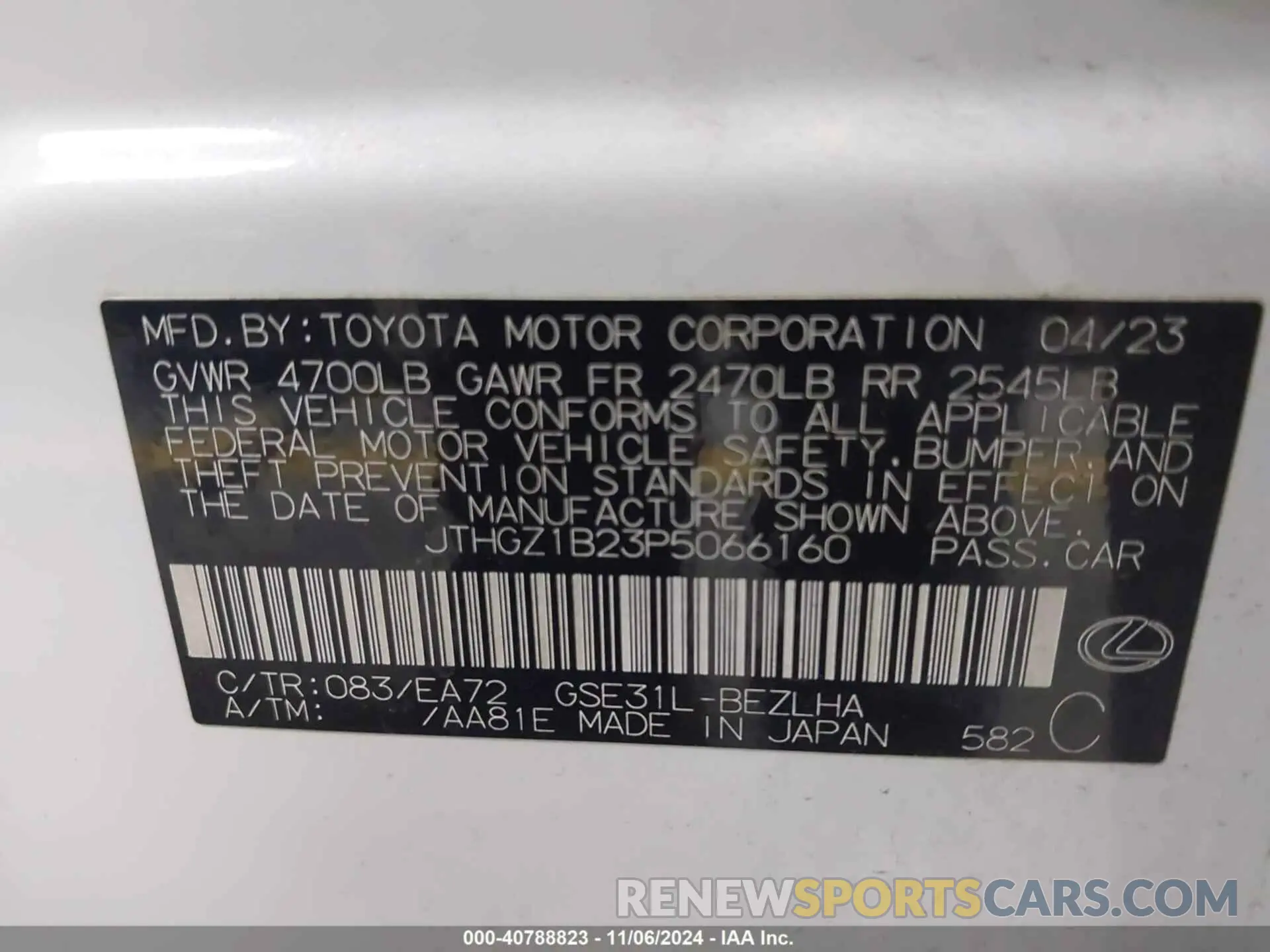 9 Photograph of a damaged car JTHGZ1B23P5066160 LEXUS IS 350 2023