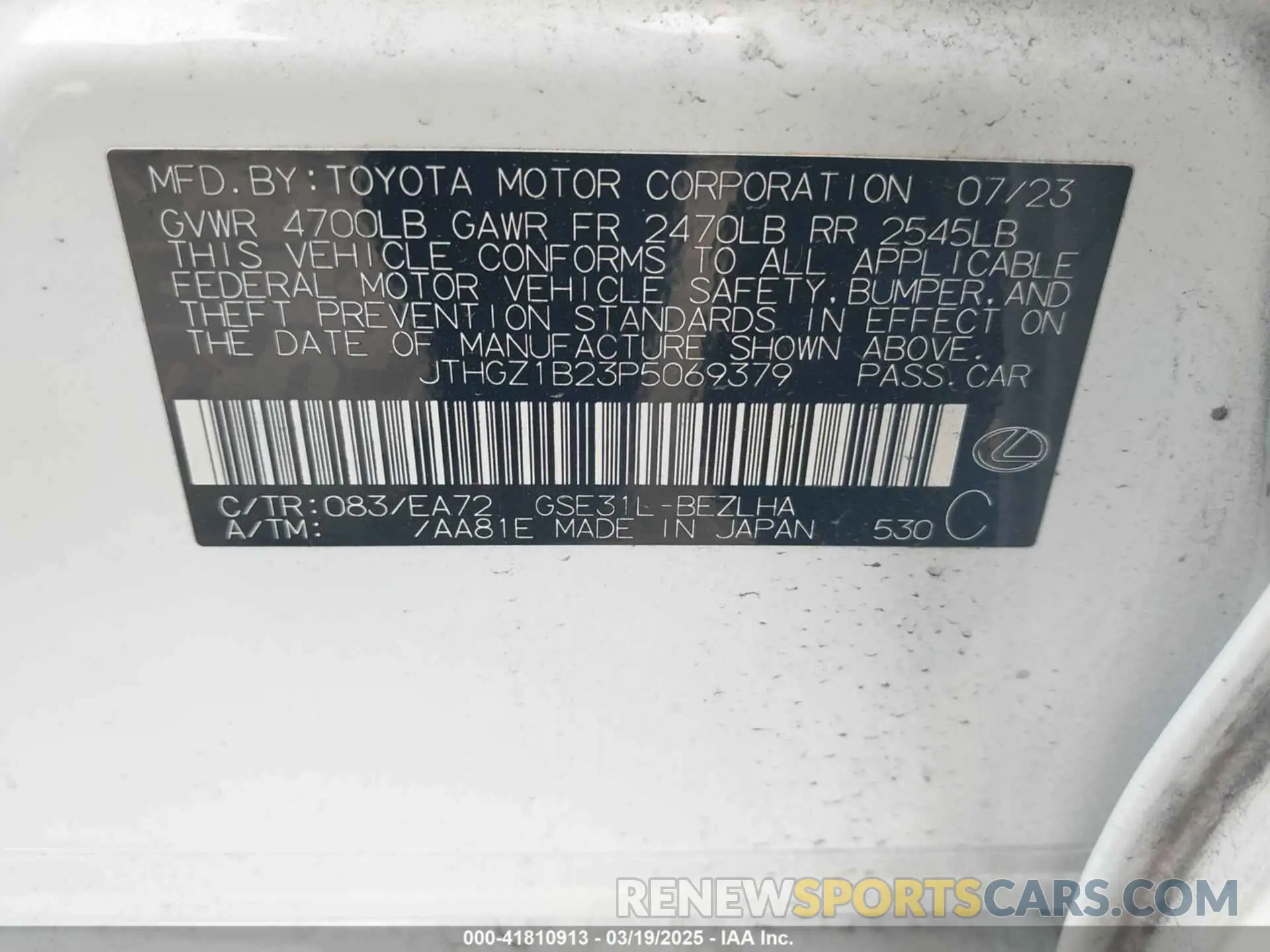 9 Photograph of a damaged car JTHGZ1B23P5069379 LEXUS IS 350 2023