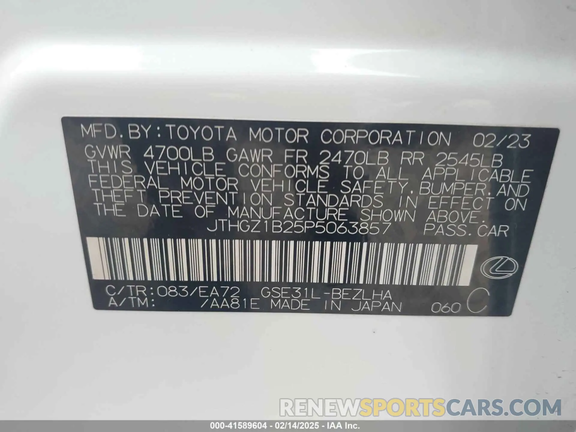 9 Photograph of a damaged car JTHGZ1B25P5063857 LEXUS IS 350 2023