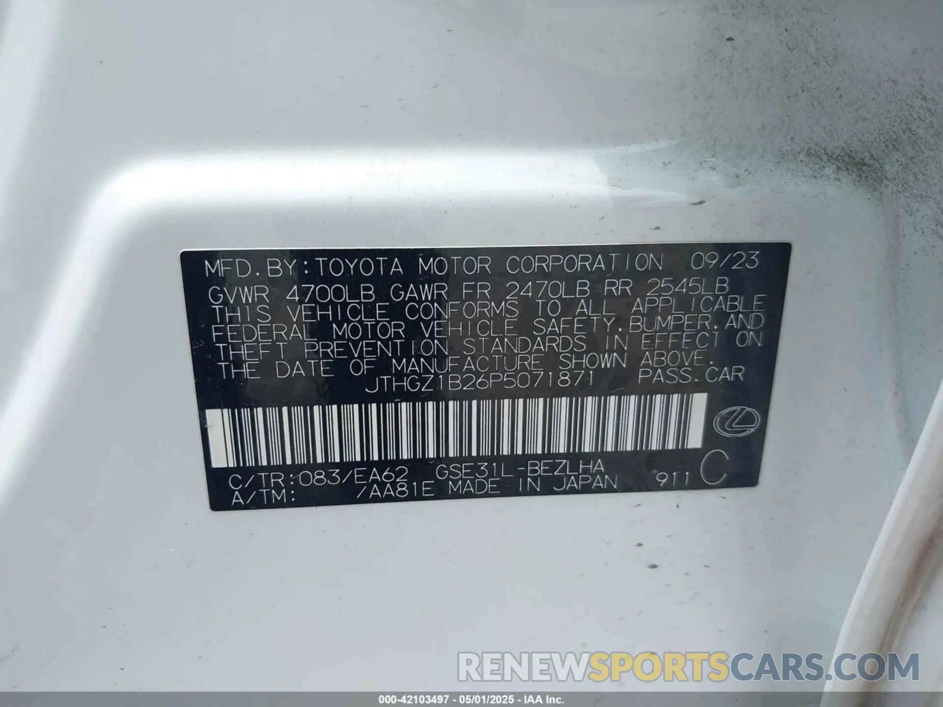 9 Photograph of a damaged car JTHGZ1B26P5071871 LEXUS IS 350 2023