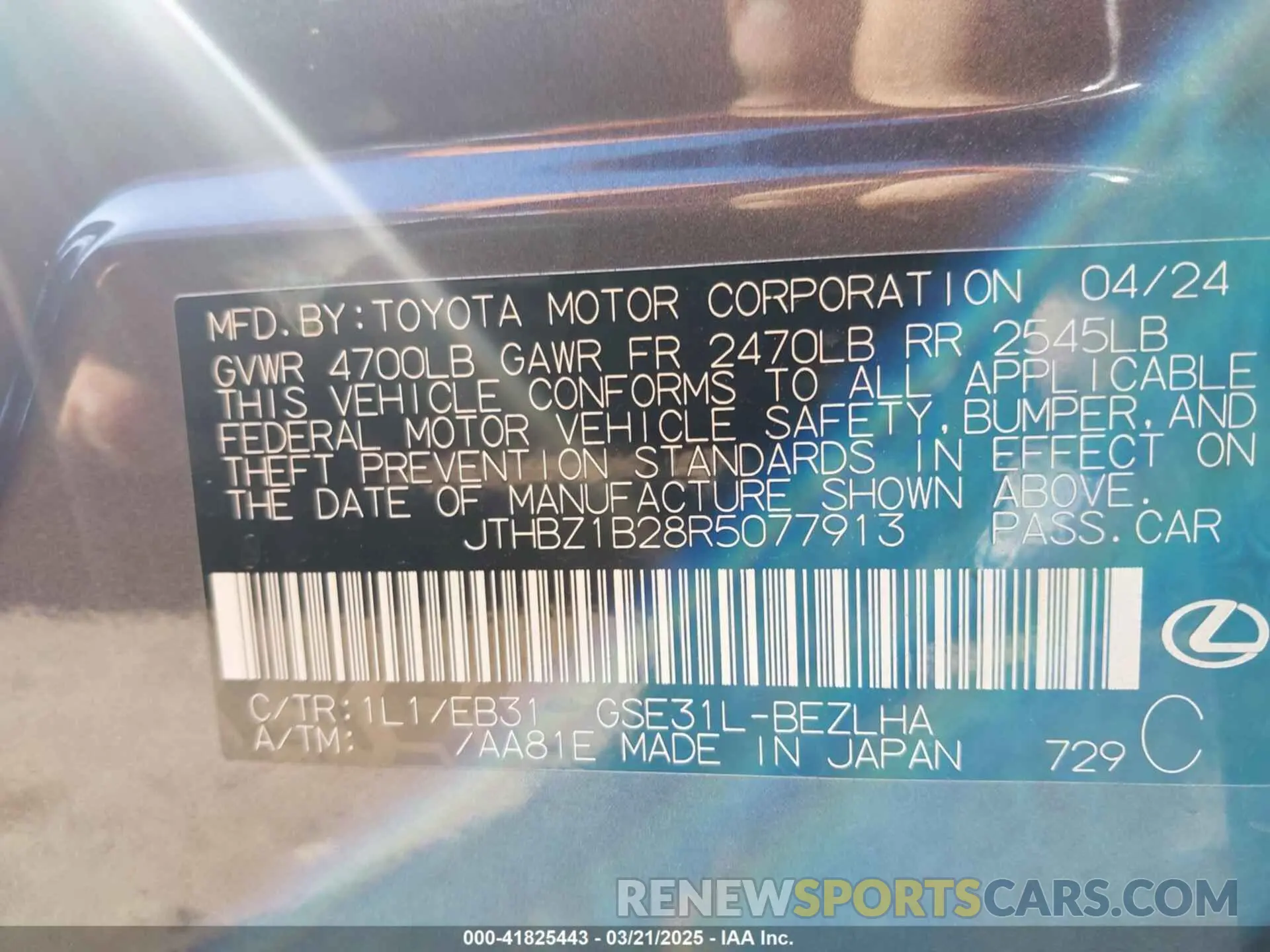 9 Photograph of a damaged car JTHBZ1B28R5077913 LEXUS IS 350 2024