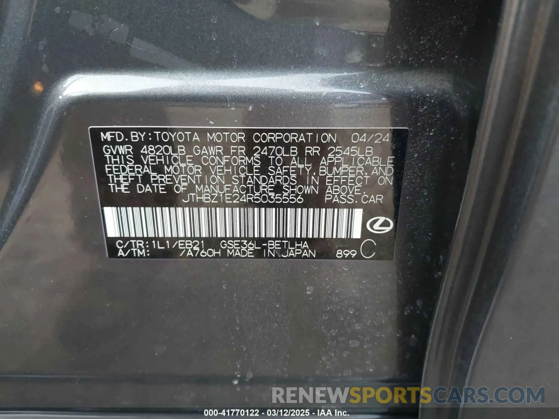 9 Photograph of a damaged car JTHBZ1E24R5035556 LEXUS IS 350 2024