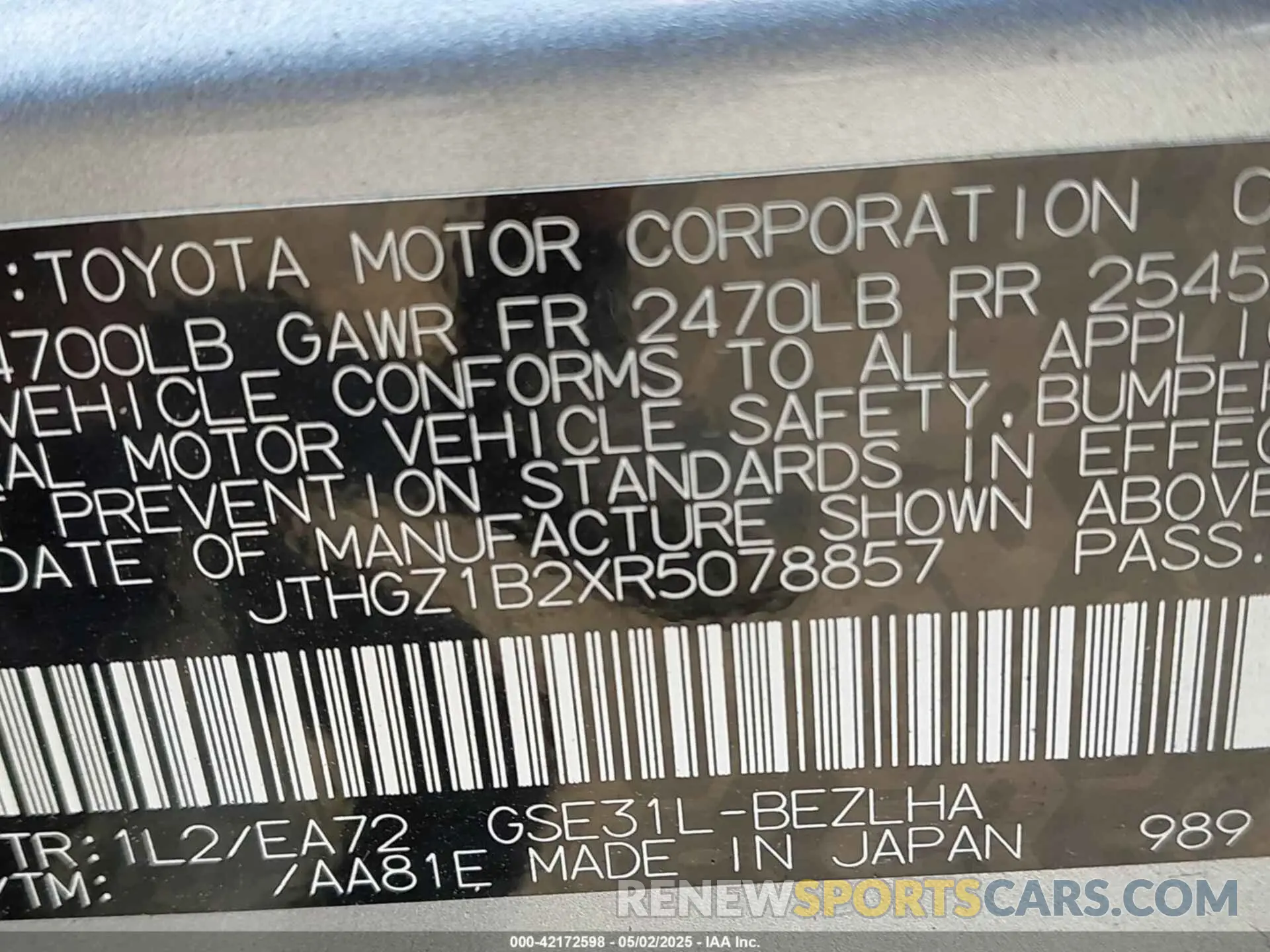 9 Photograph of a damaged car JTHGZ1B2XR5078857 LEXUS IS 350 2024