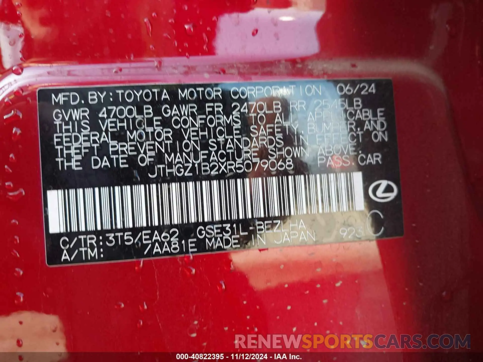 9 Photograph of a damaged car JTHGZ1B2XR5079068 LEXUS IS 350 2024