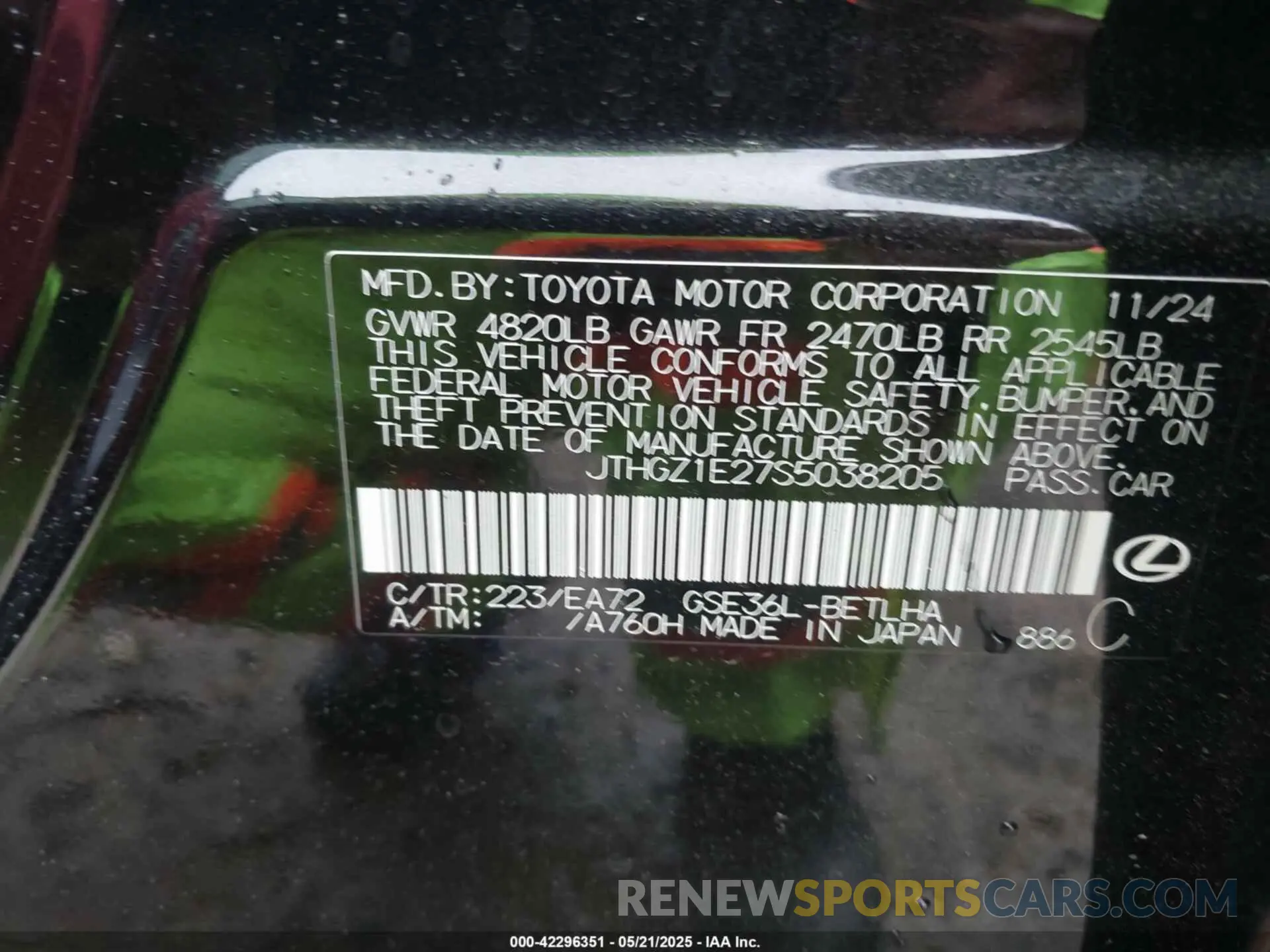 9 Photograph of a damaged car JTHGZ1E27S5038205 LEXUS IS 350 2025