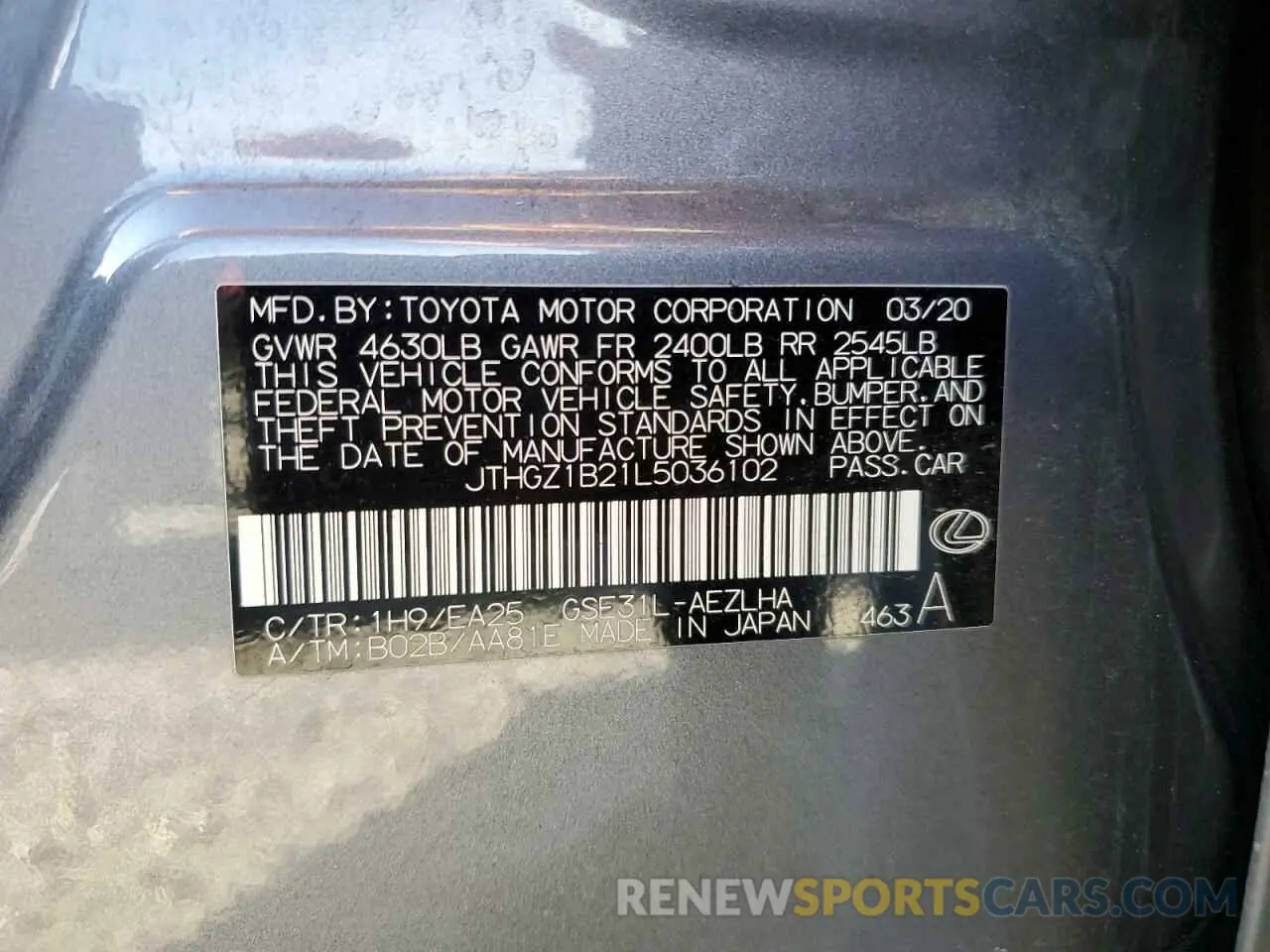 15 Photograph of a damaged car JTHGZ1B21L5036102 LEXUS IS 350 F S 2020