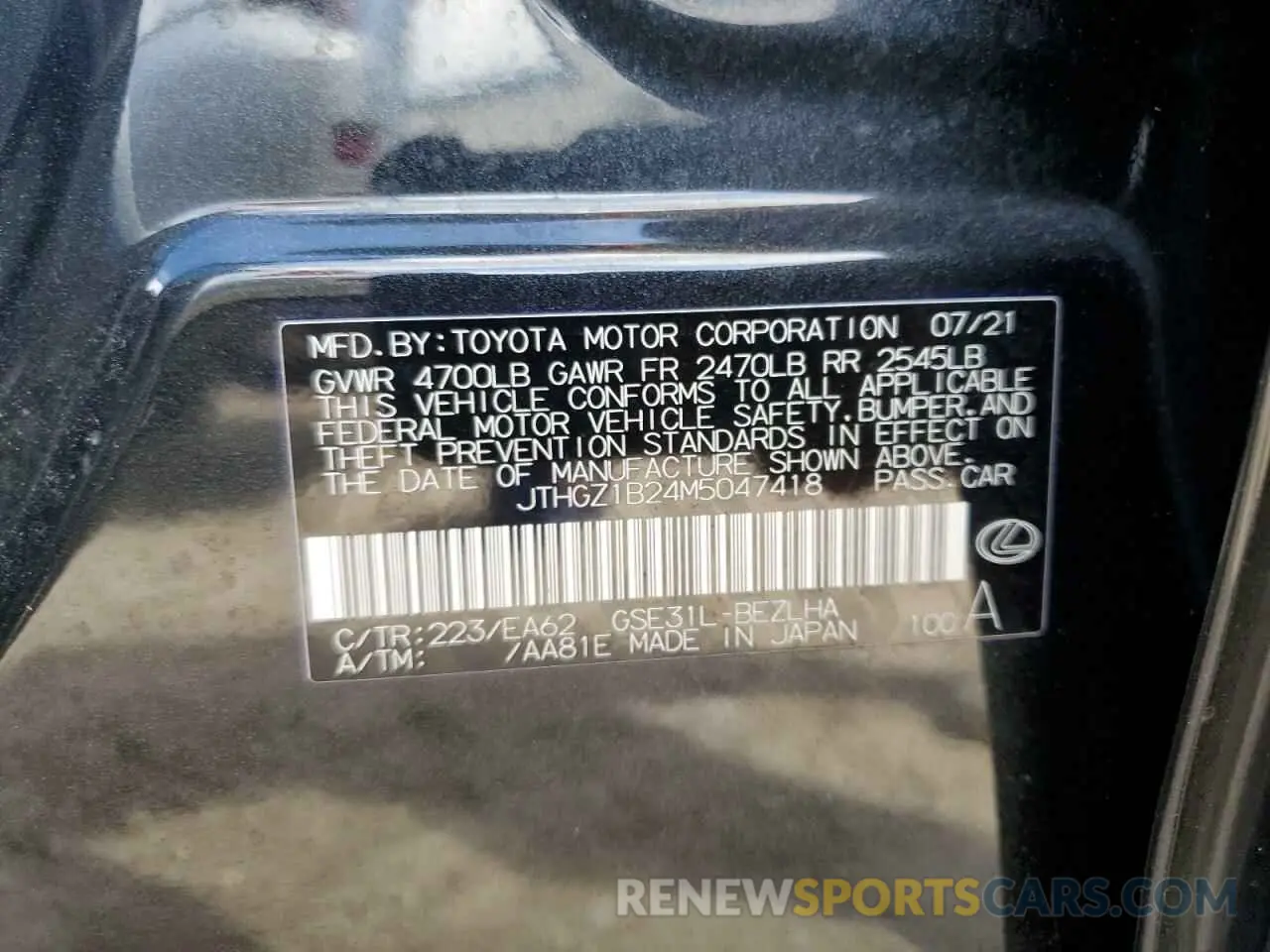 13 Photograph of a damaged car JTHGZ1B24M5047418 LEXUS IS 350 F S 2021