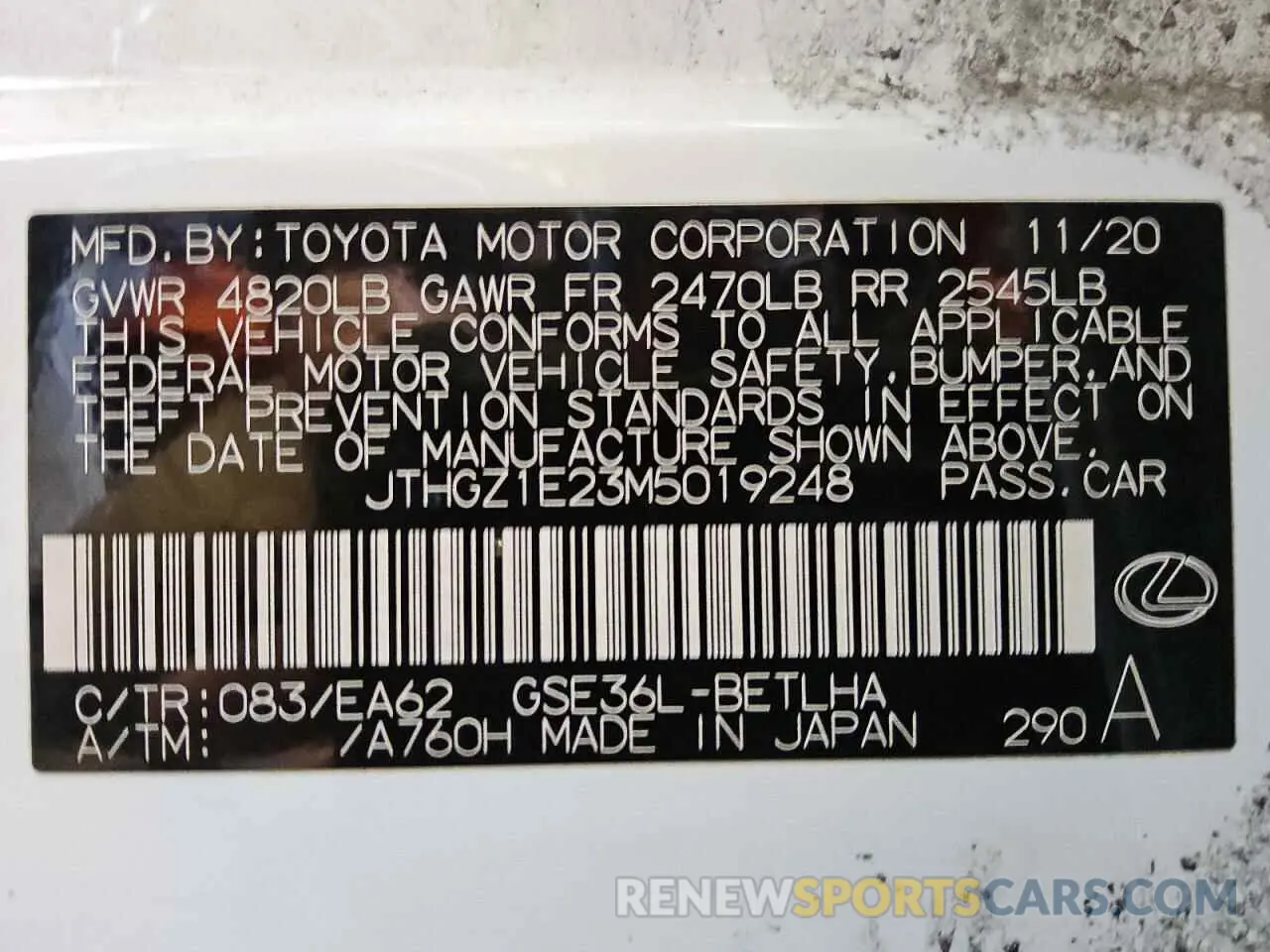 12 Photograph of a damaged car JTHGZ1E23M5019248 LEXUS IS 350 F S 2021