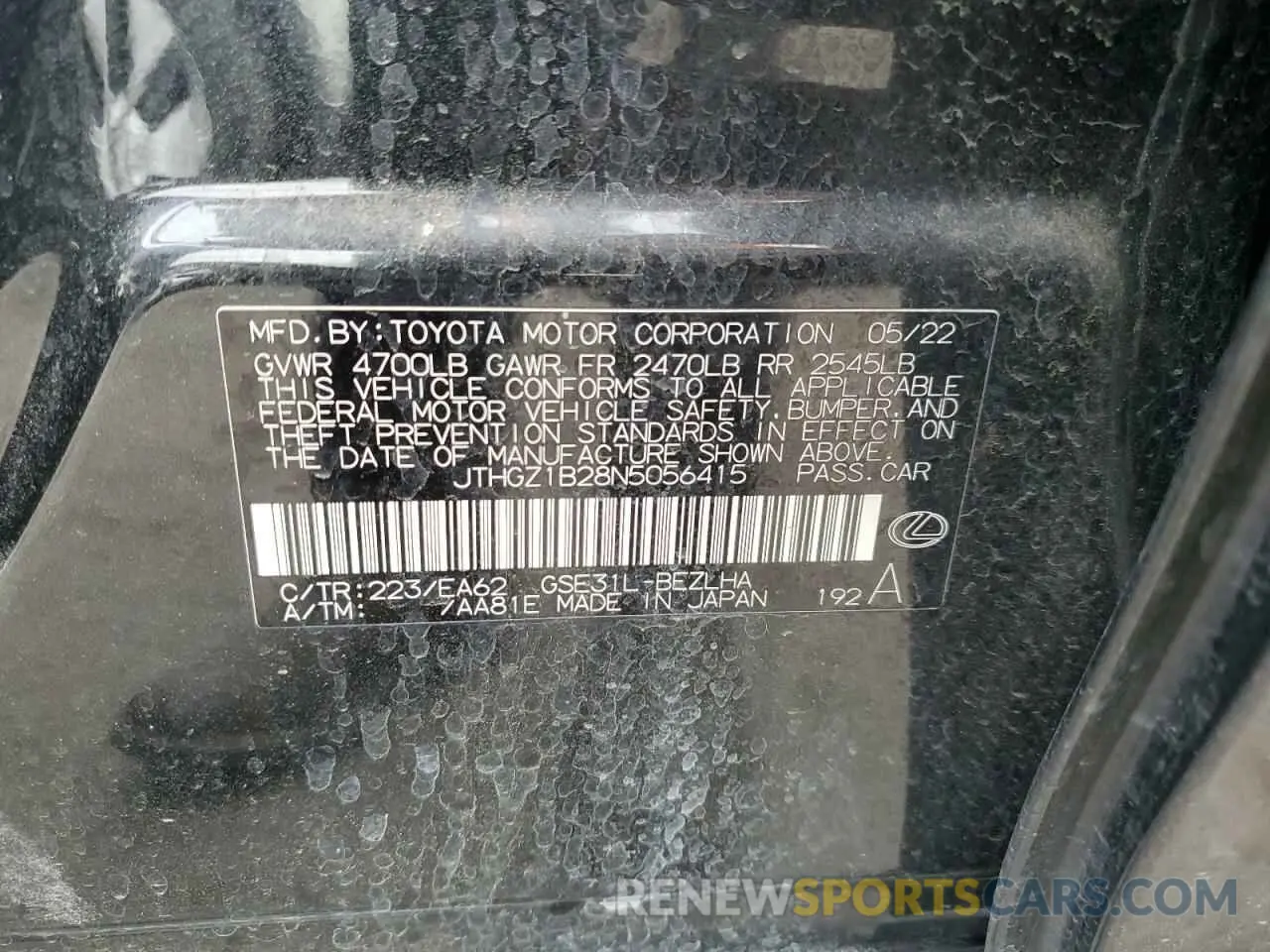 13 Photograph of a damaged car JTHGZ1B28N5056415 LEXUS IS 350 F S 2022