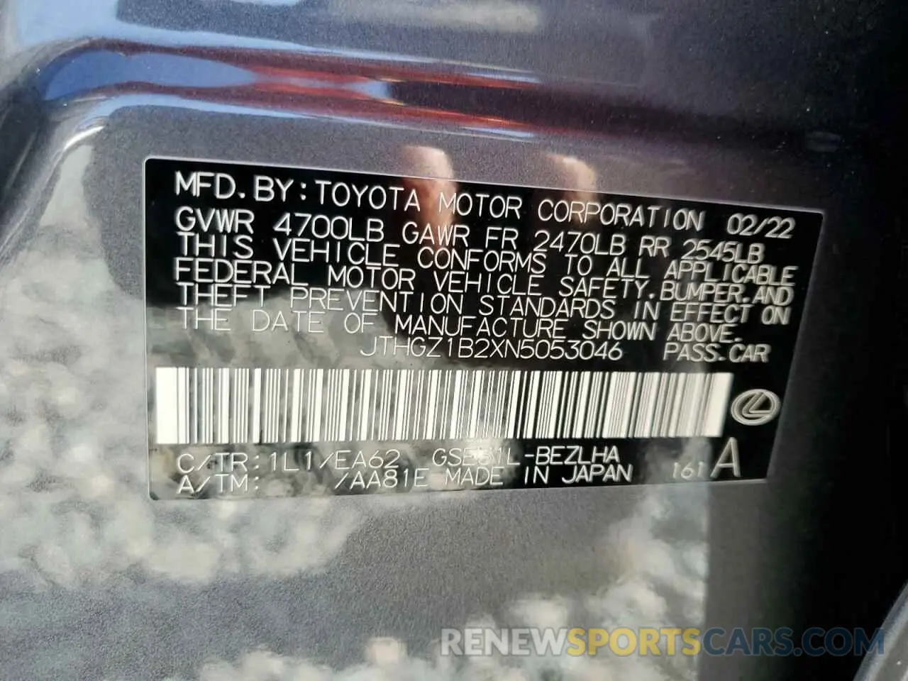 13 Photograph of a damaged car JTHGZ1B2XN5053046 LEXUS IS 350 F S 2022