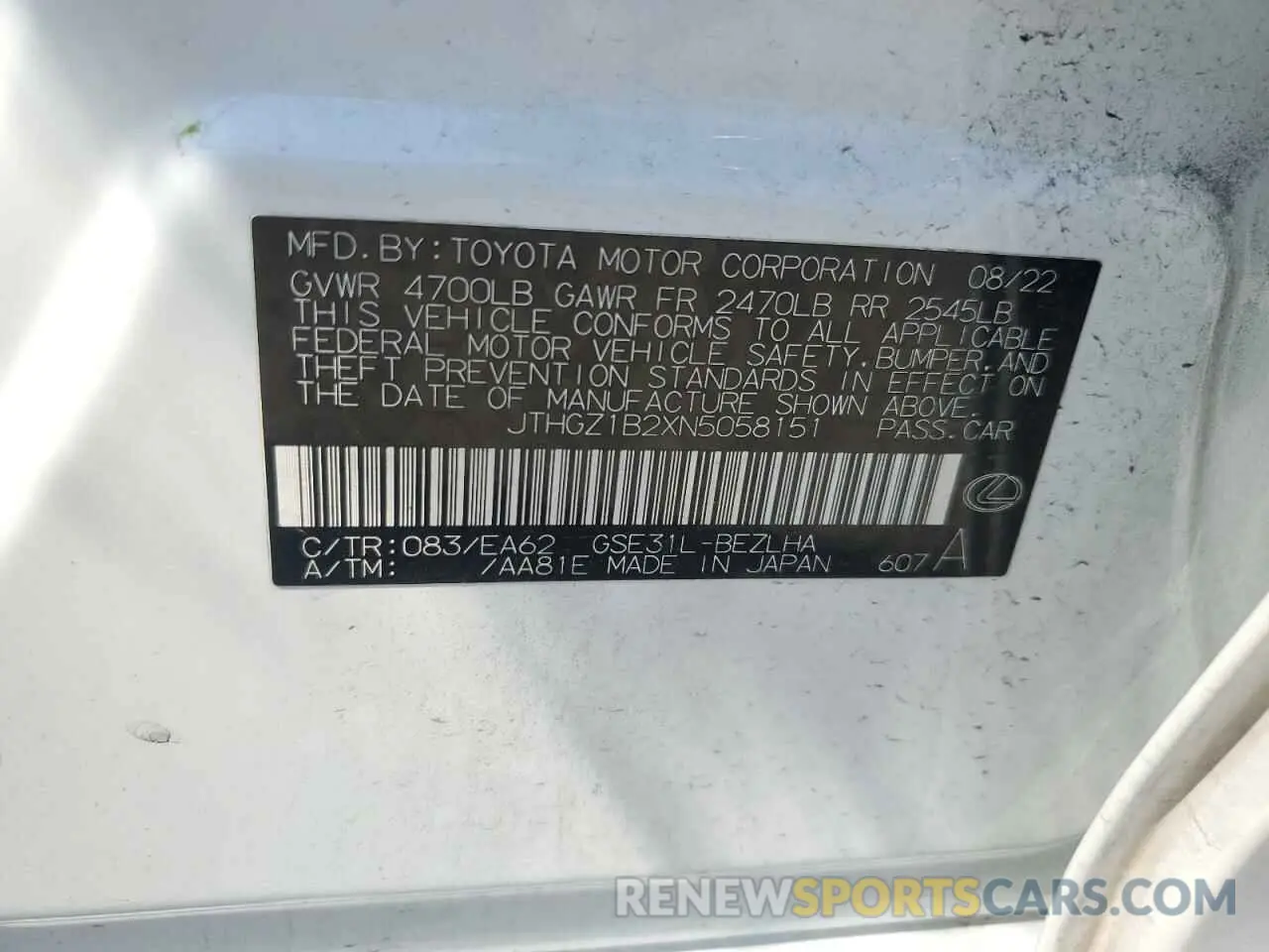 12 Photograph of a damaged car JTHGZ1B2XN5058151 LEXUS IS 350 F S 2022