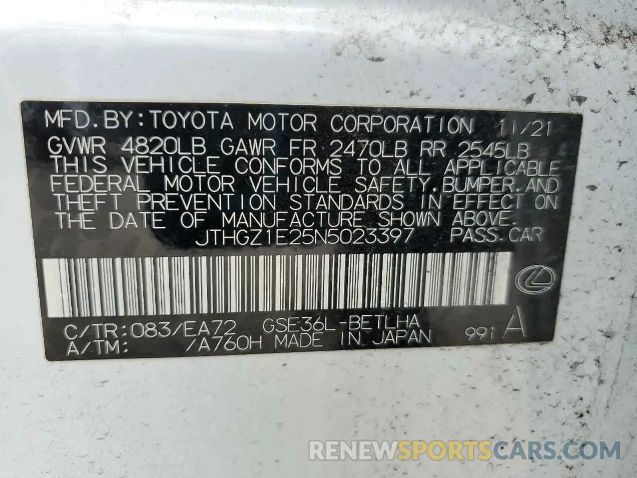 12 Photograph of a damaged car JTHGZ1E25N5023397 LEXUS IS 350 F S 2022