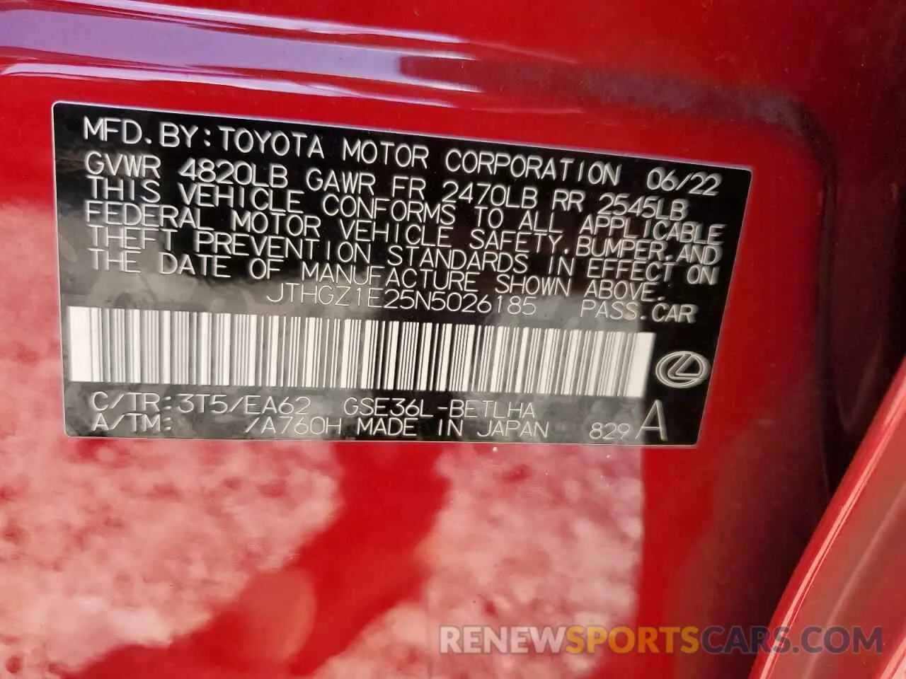 12 Photograph of a damaged car JTHGZ1E25N5026185 LEXUS IS 350 F S 2022