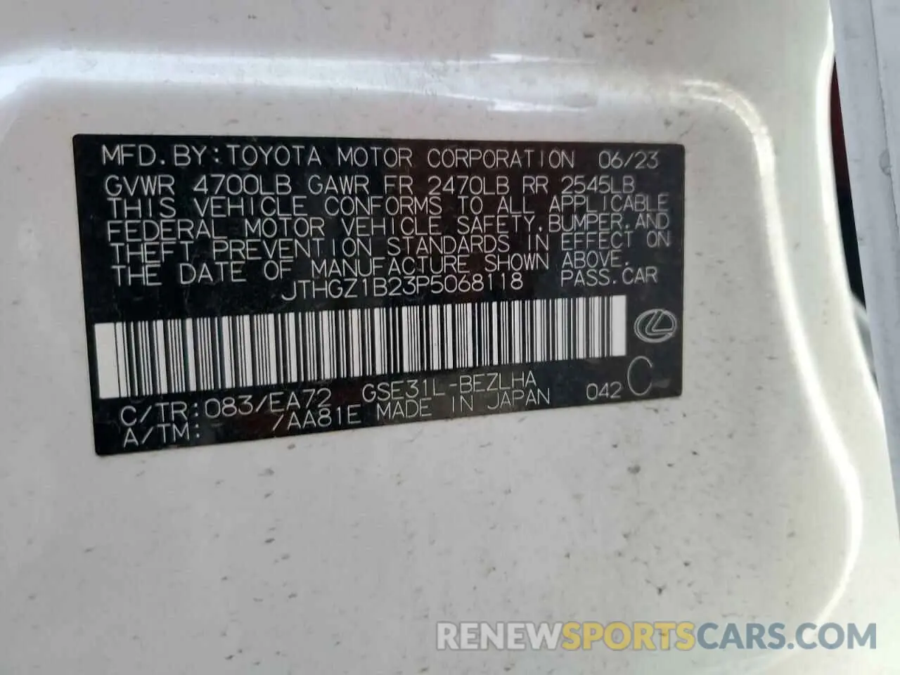 12 Photograph of a damaged car JTHGZ1B23P5068118 LEXUS IS 350 F S 2023