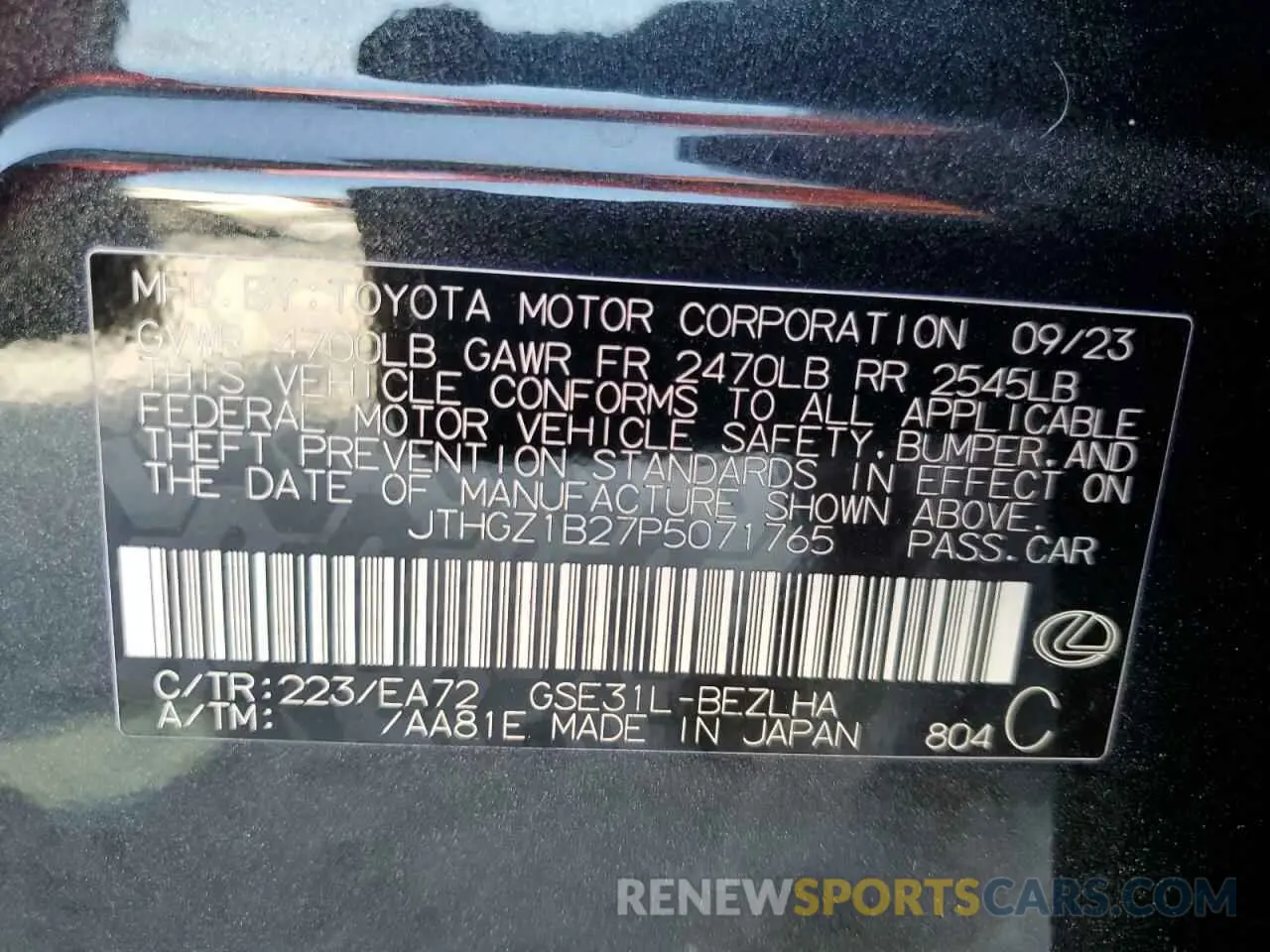 14 Photograph of a damaged car JTHGZ1B27P5071765 LEXUS IS 350 F S 2023