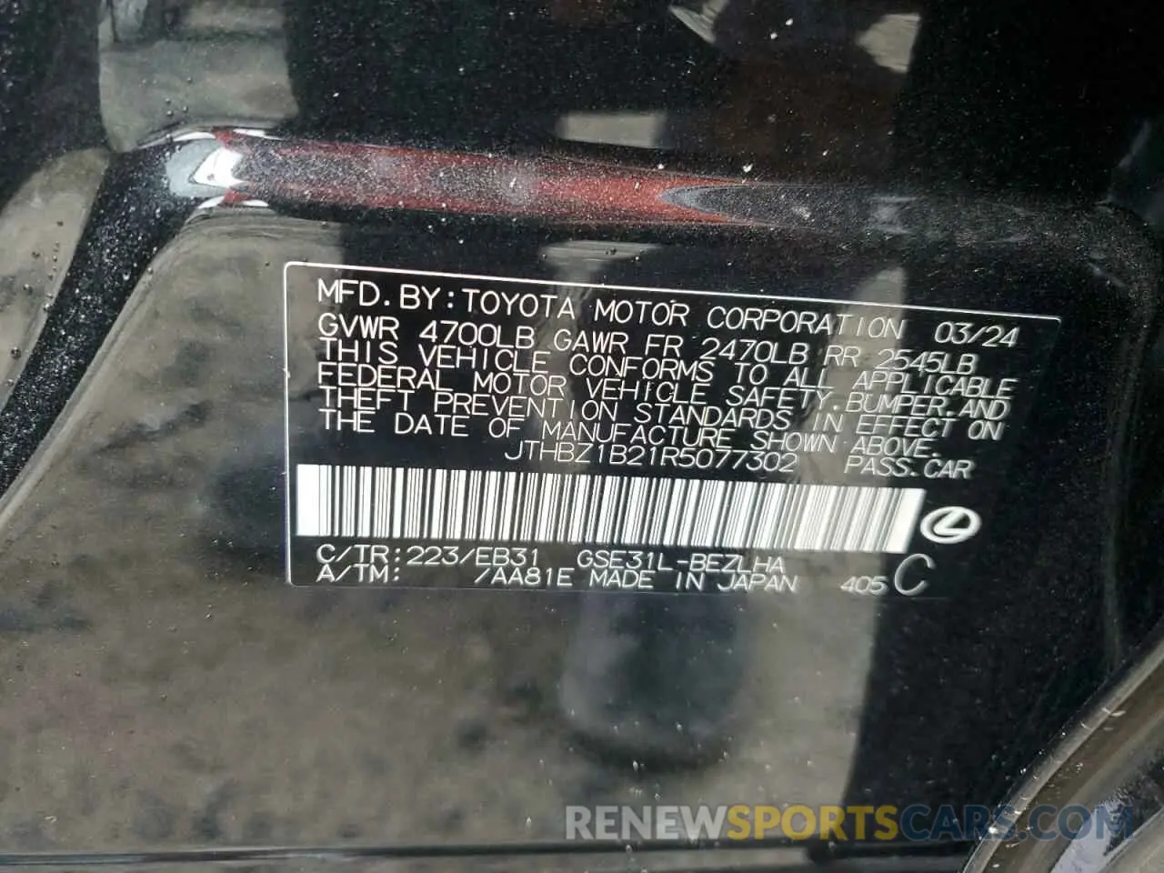 12 Photograph of a damaged car JTHBZ1B21R5077302 LEXUS IS 350 F S 2024