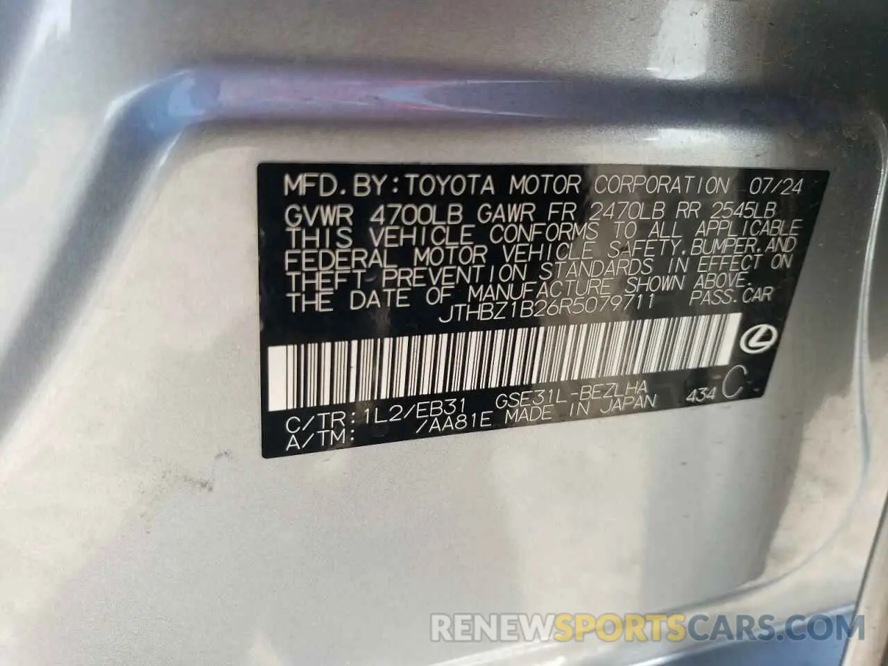 14 Photograph of a damaged car JTHBZ1B26R5079711 LEXUS IS 350 F S 2024