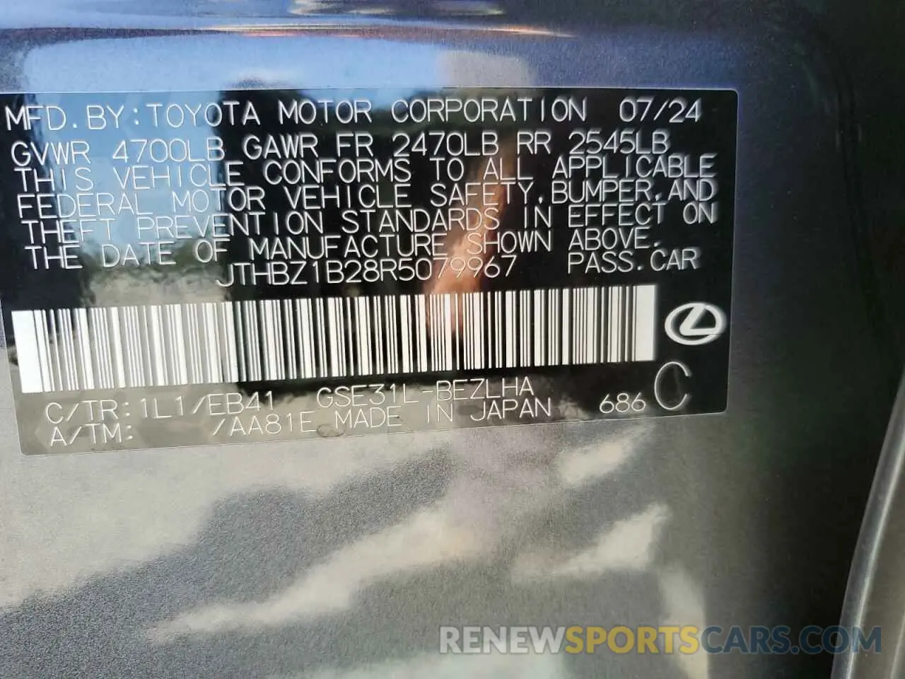 12 Photograph of a damaged car JTHBZ1B28R5079967 LEXUS IS 350 F S 2024