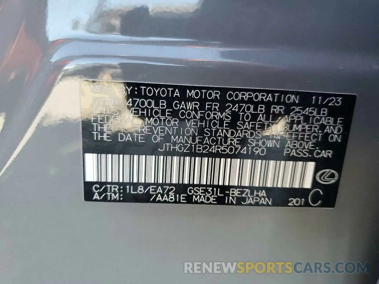 12 Photograph of a damaged car JTHGZ1B24R5074190 LEXUS IS 350 F S 2024