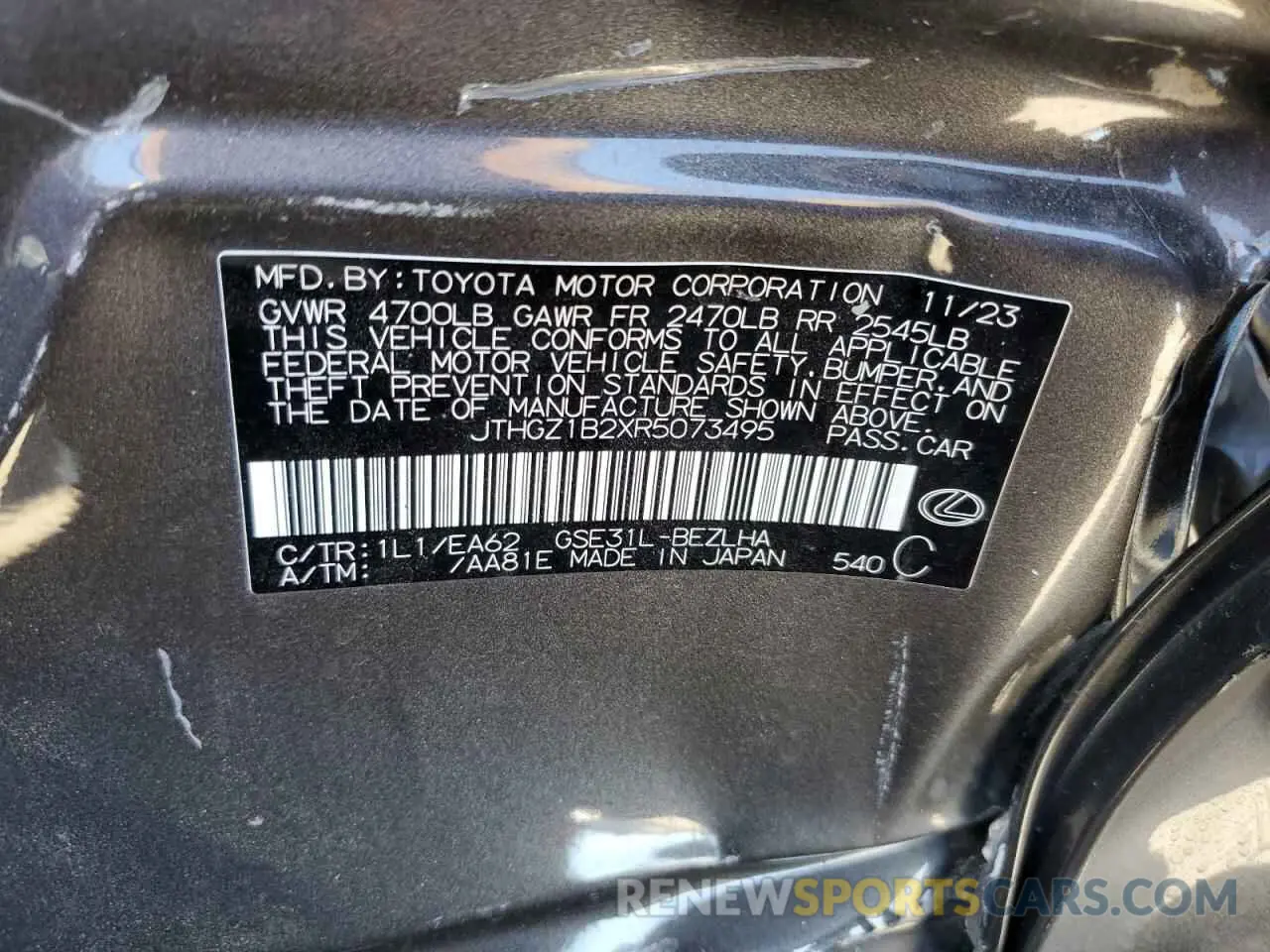 14 Photograph of a damaged car JTHGZ1B2XR5073495 LEXUS IS 350 F S 2024