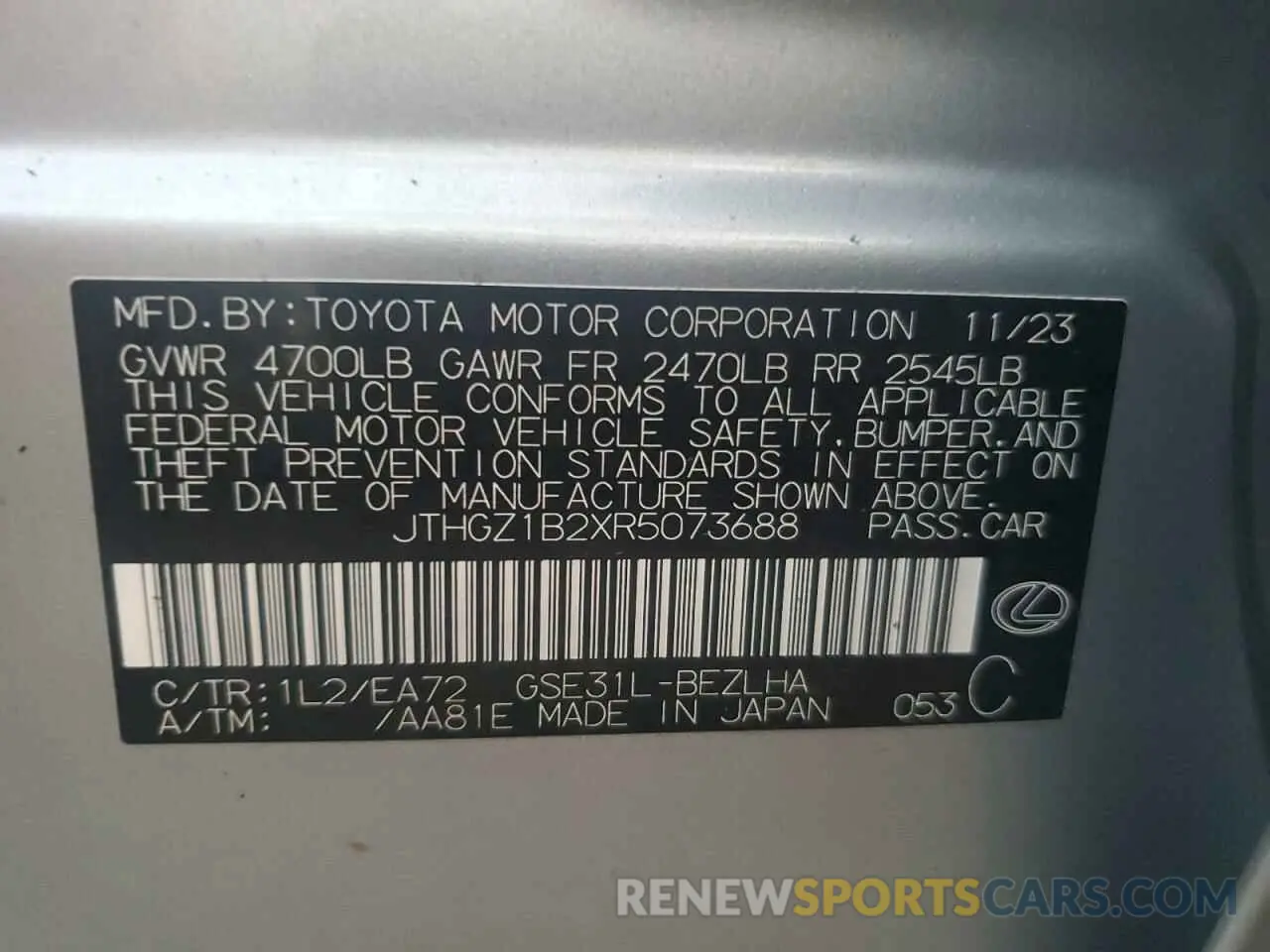 13 Photograph of a damaged car JTHGZ1B2XR5073688 LEXUS IS 350 F S 2024