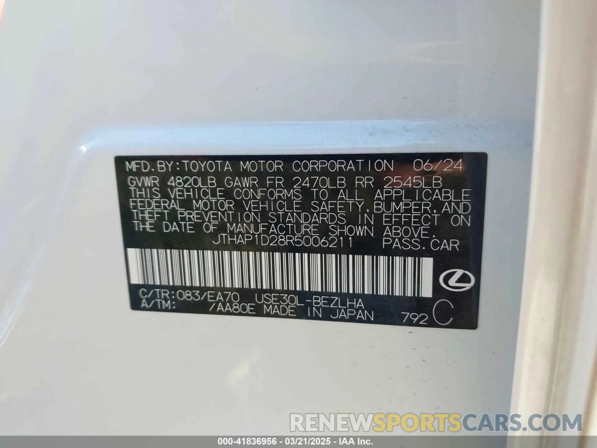 9 Photograph of a damaged car JTHAP1D28R5006211 LEXUS IS 500 2024