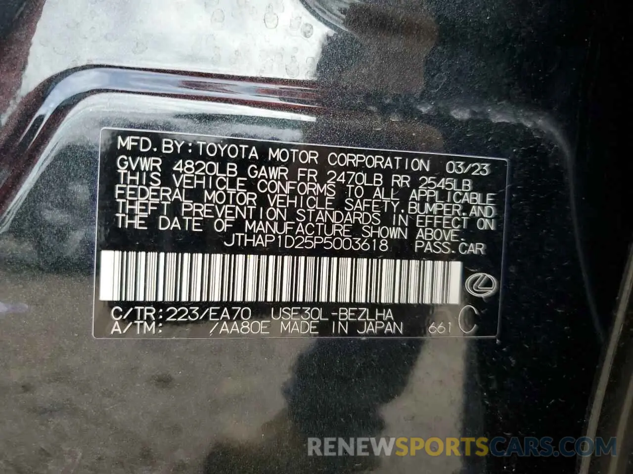 12 Photograph of a damaged car JTHAP1D25P5003618 LEXUS IS 500 F S 2023