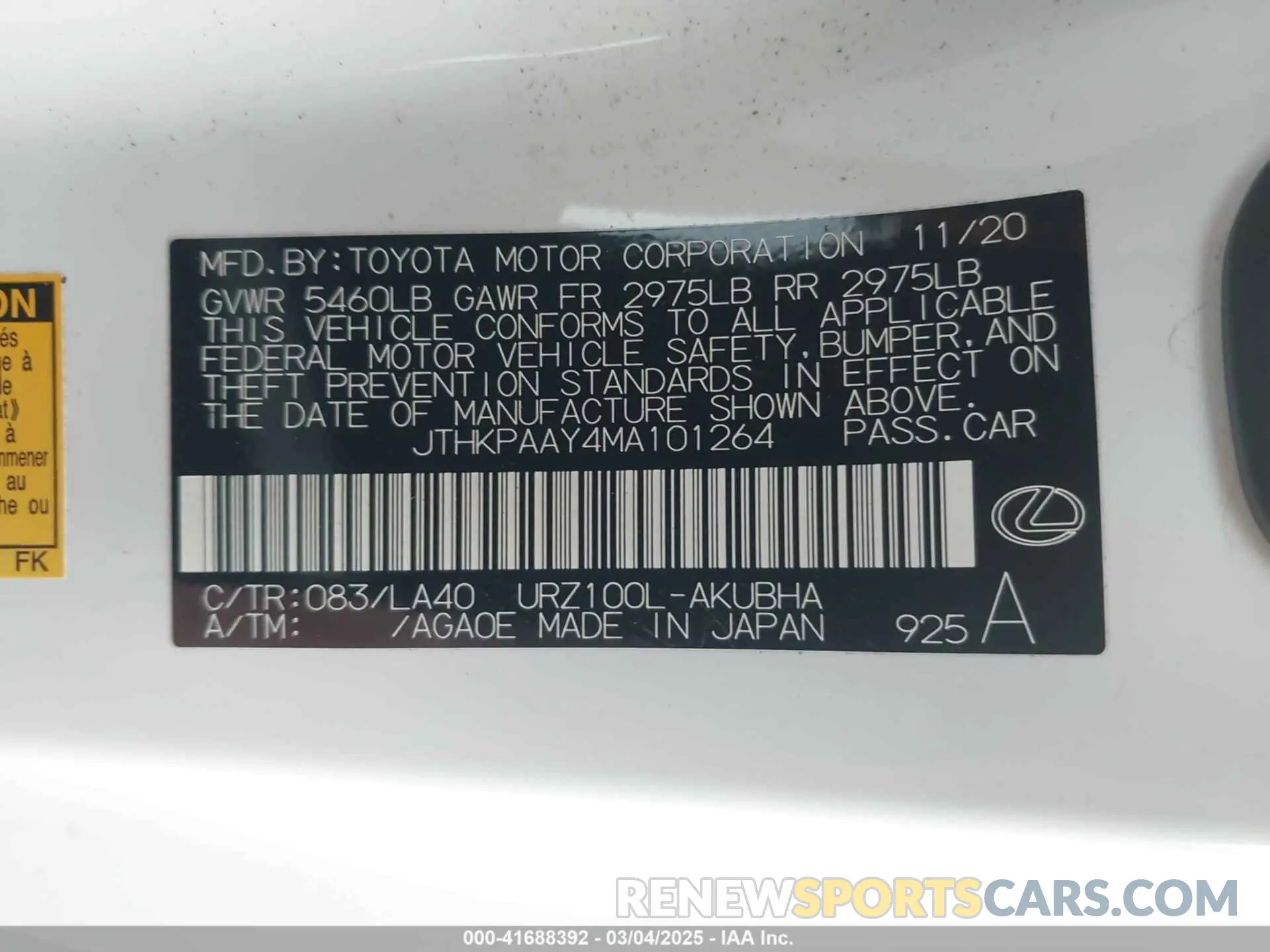 9 Photograph of a damaged car JTHKPAAY4MA101264 LEXUS LC 500 2021