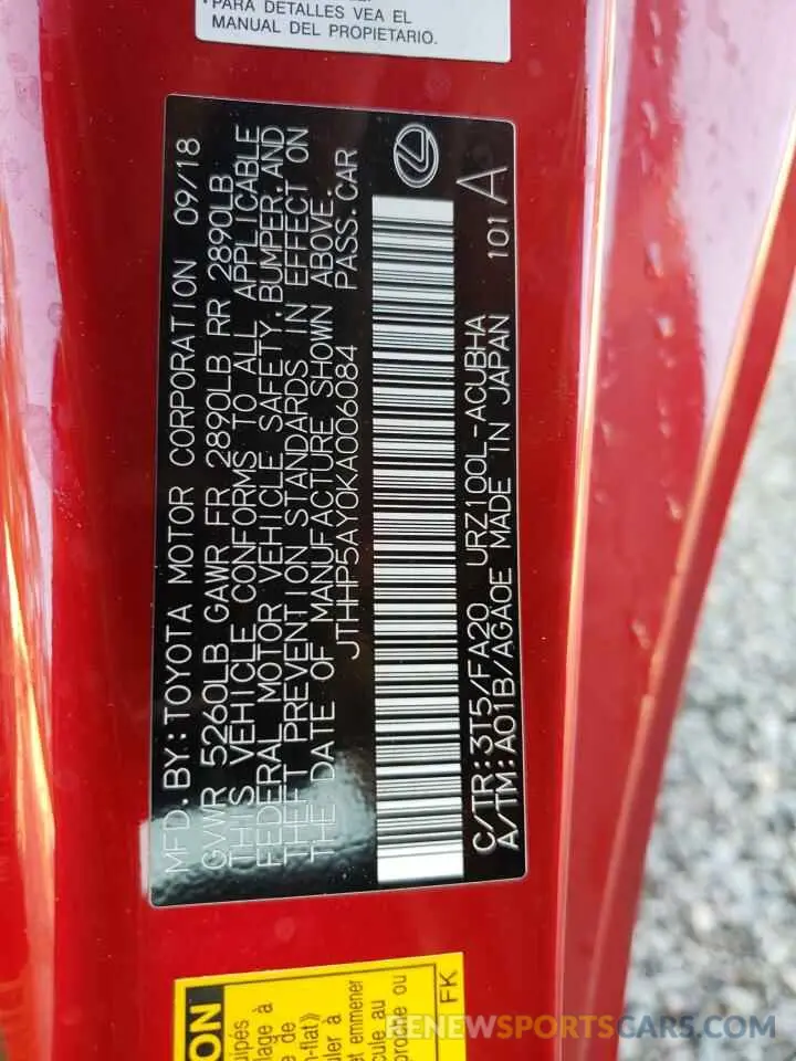 13 Photograph of a damaged car JTHHP5AY0KA006084 LEXUS LC500 2019