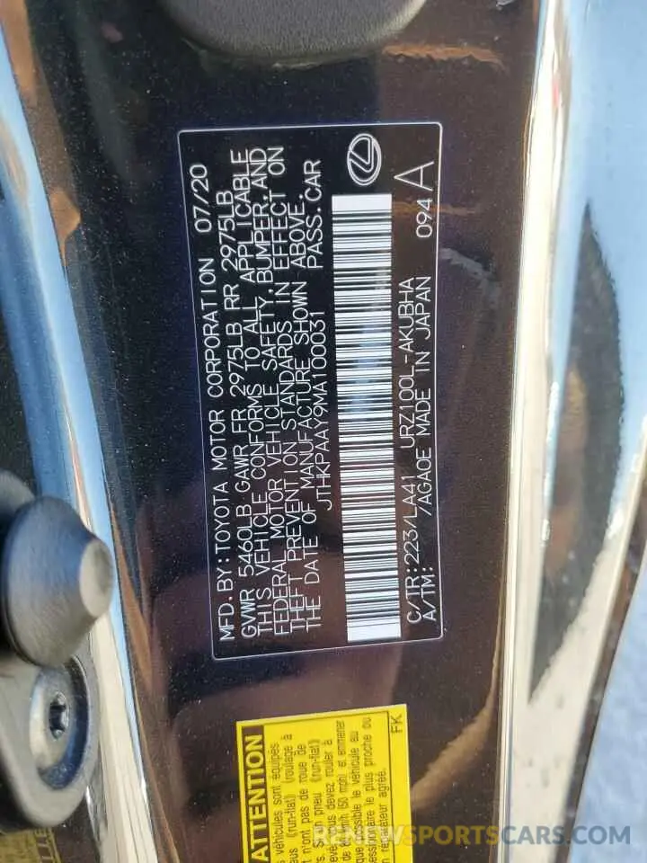 12 Photograph of a damaged car JTHKPAAY9MA100031 LEXUS LC500 2021