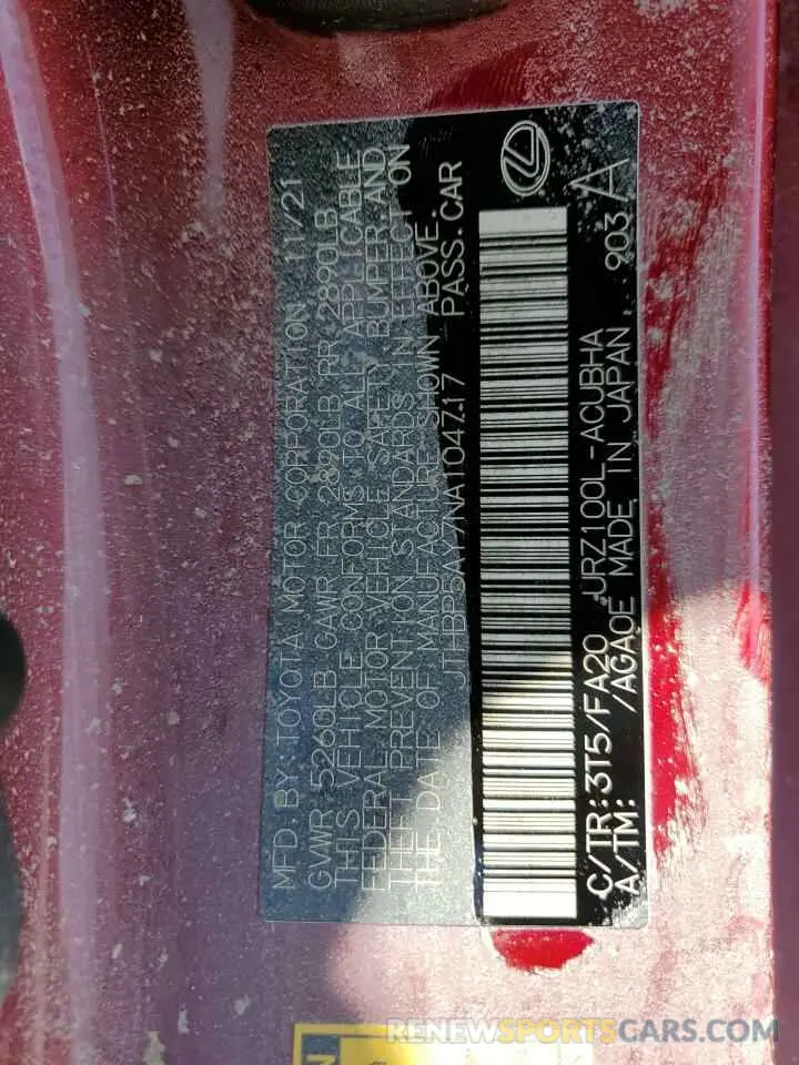 13 Photograph of a damaged car JTHBP5AY7NA104717 LEXUS LC500 2022