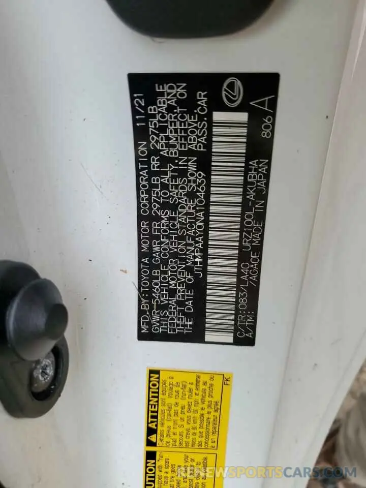 13 Photograph of a damaged car JTHMPAAY0NA104639 LEXUS LC500 2022