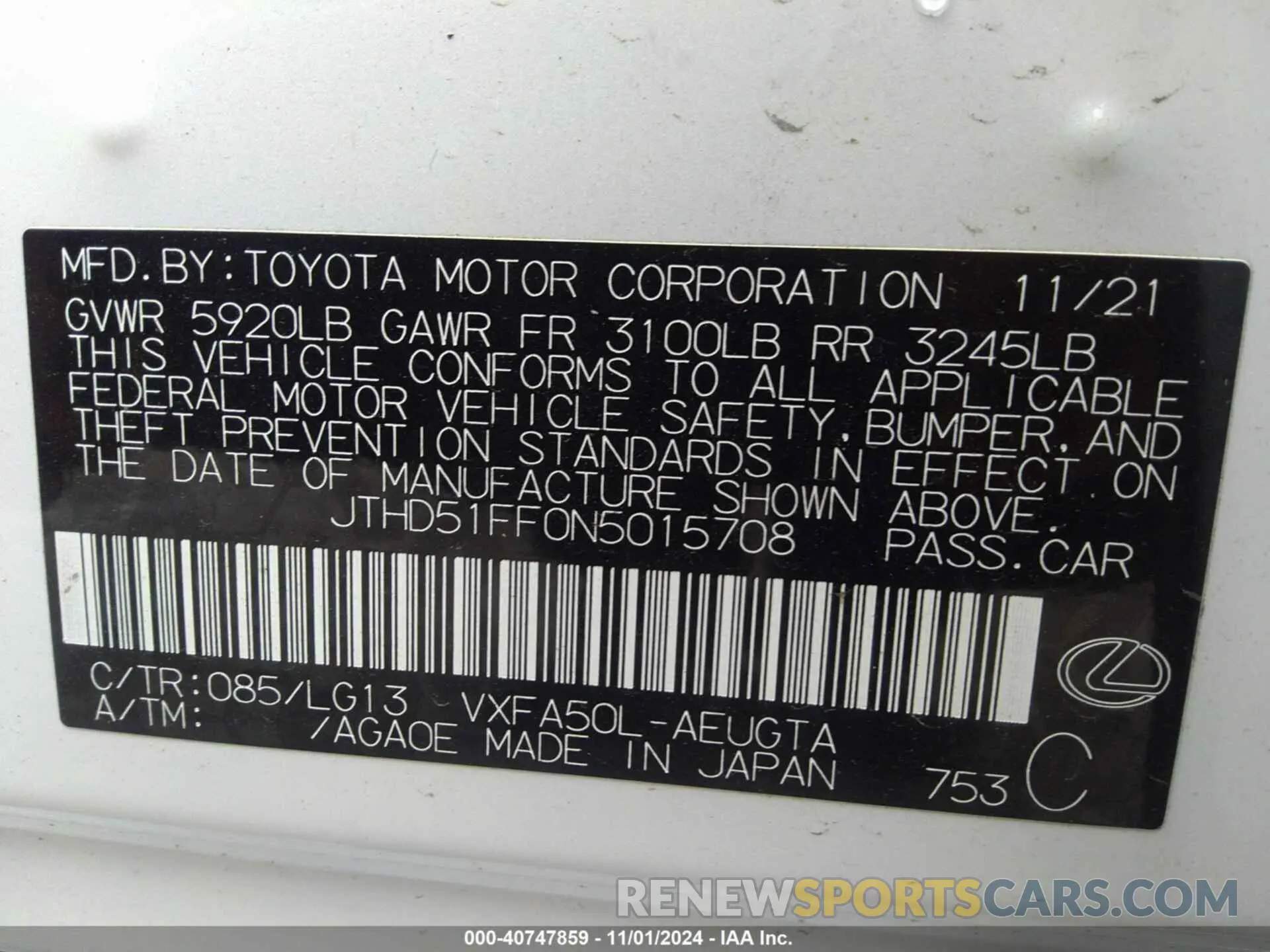 9 Photograph of a damaged car JTHD51FF0N5015708 LEXUS LS 500 2022