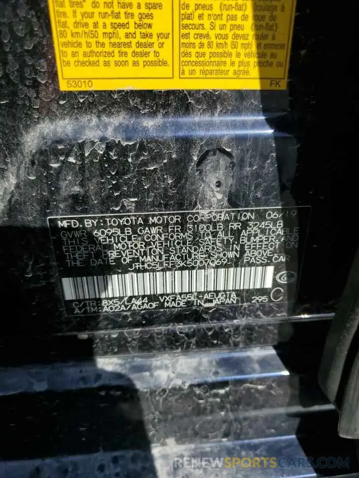 12 Photograph of a damaged car JTHC5LFF3K5007069 LEXUS LS500 2019