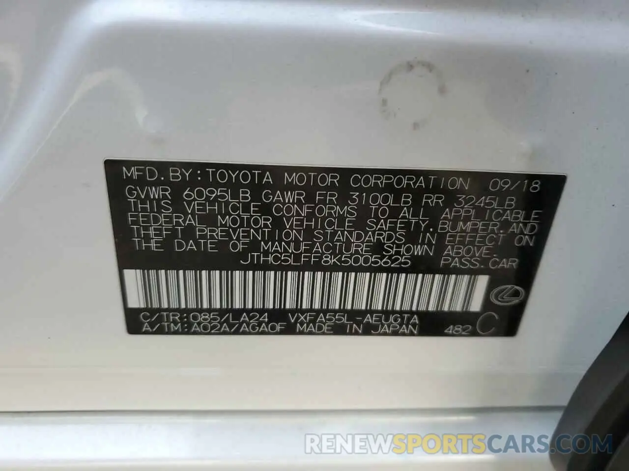 12 Photograph of a damaged car JTHC5LFF8K5005625 LEXUS LS500 2019