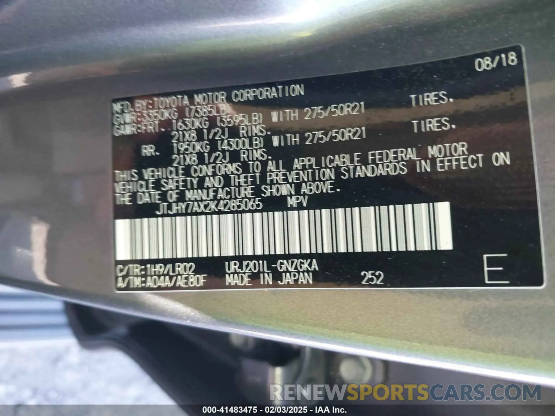 9 Photograph of a damaged car JTJHY7AX2K4285065 LEXUS LX 570 2019