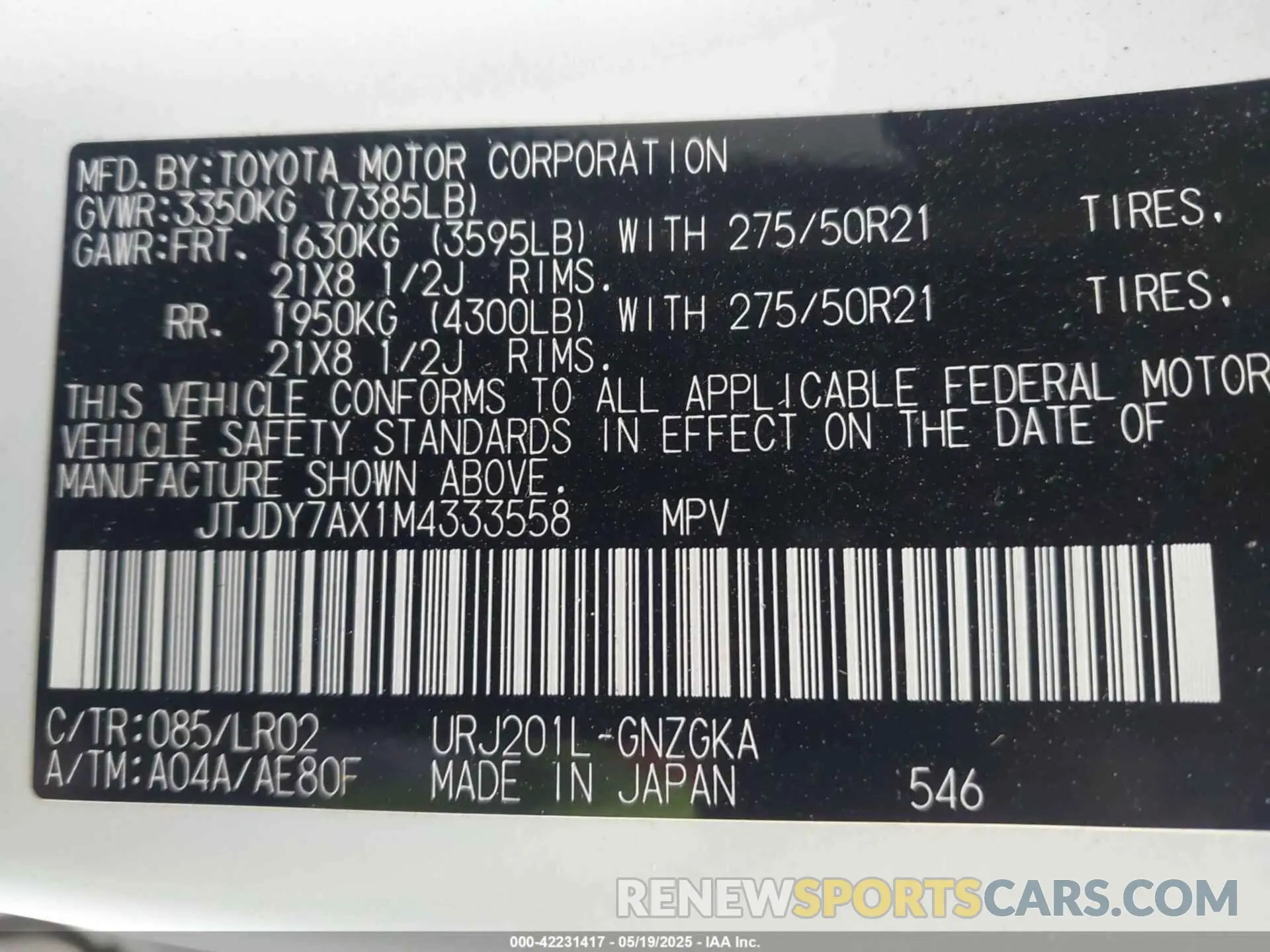 9 Photograph of a damaged car JTJDY7AX1M4333558 LEXUS LX 570 2021