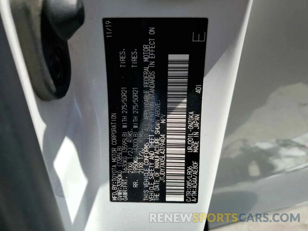14 Photograph of a damaged car JTJDY7AX5L4319404 LEXUS LX570 2020