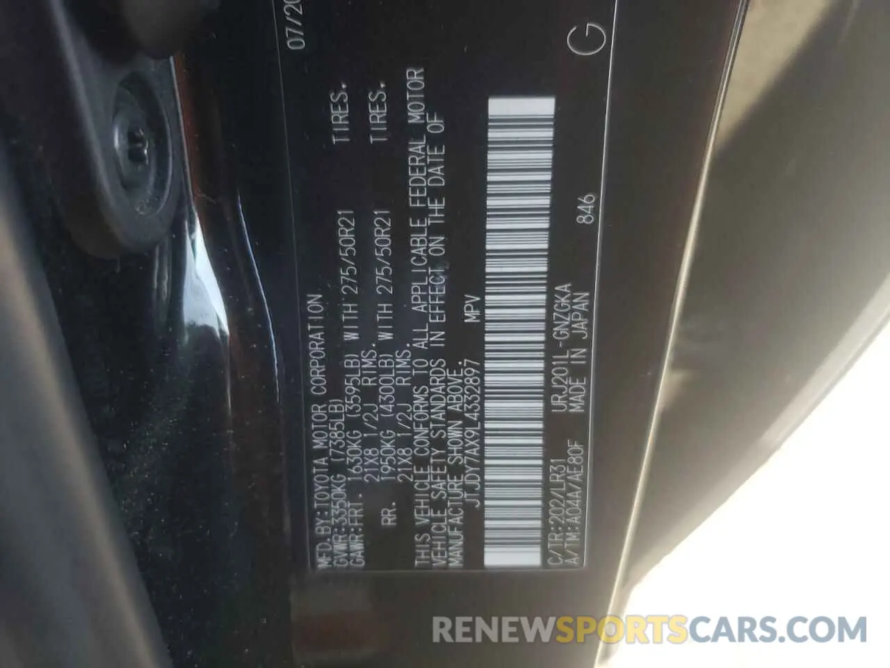13 Photograph of a damaged car JTJDY7AX9L4332897 LEXUS LX570 2020