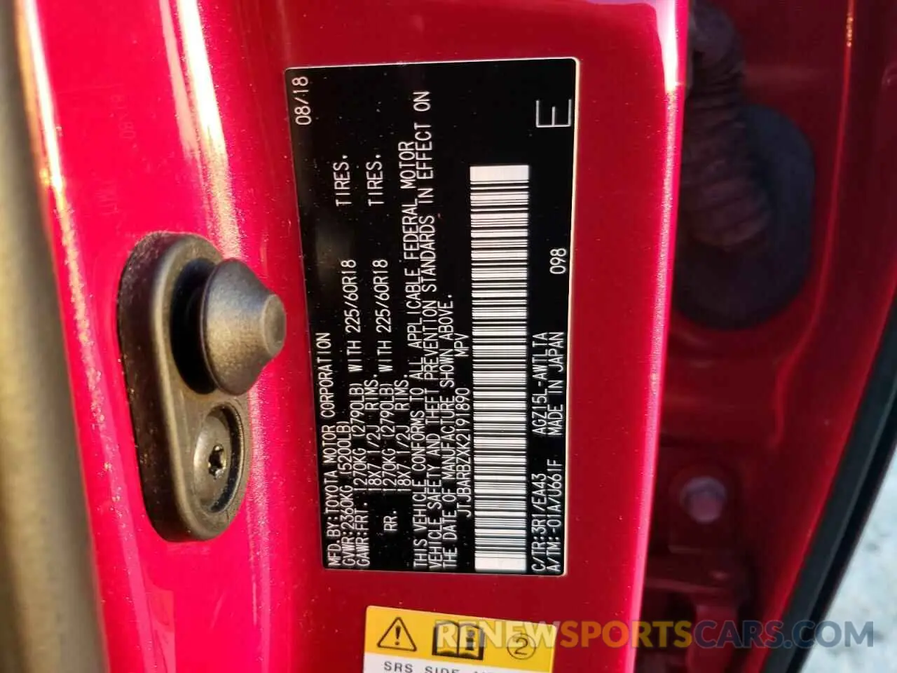 10 Photograph of a damaged car JTJBARBZXK2191890 LEXUS NX 2019