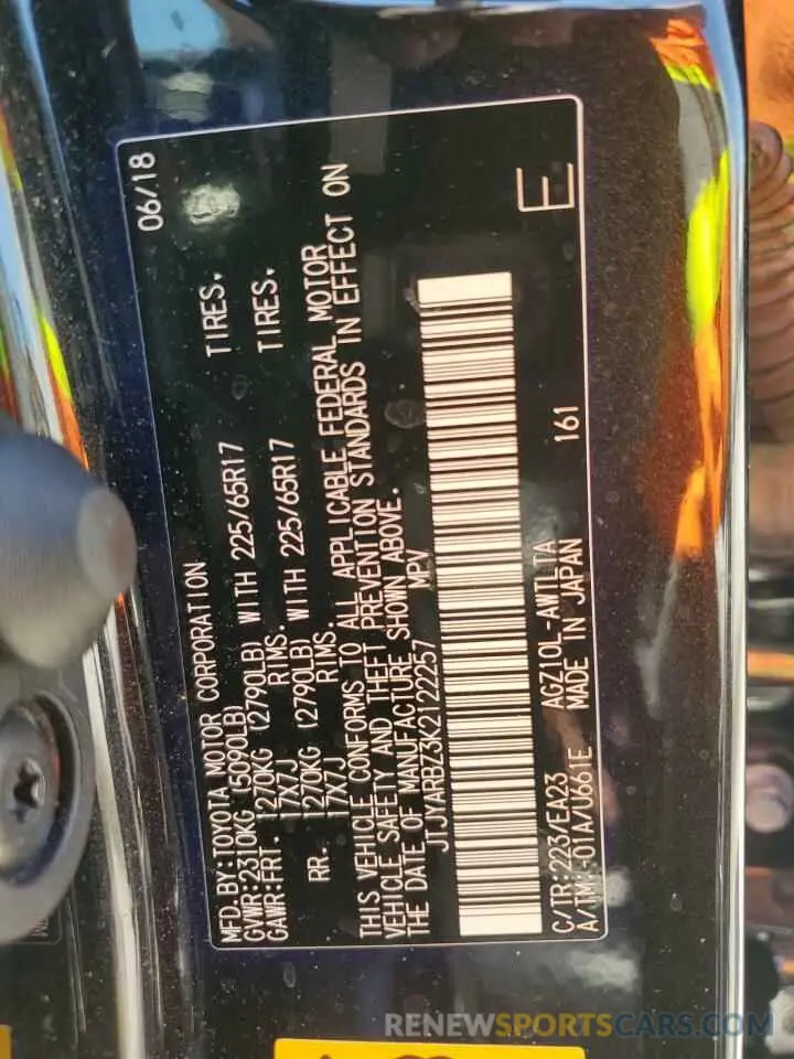 13 Photograph of a damaged car JTJYARBZ3K2122257 LEXUS NX 2019