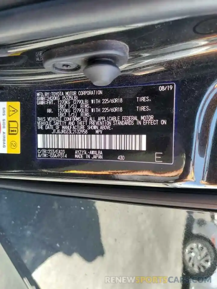 10 Photograph of a damaged car JTJGJRDZ3L2132958 LEXUS NX 2020