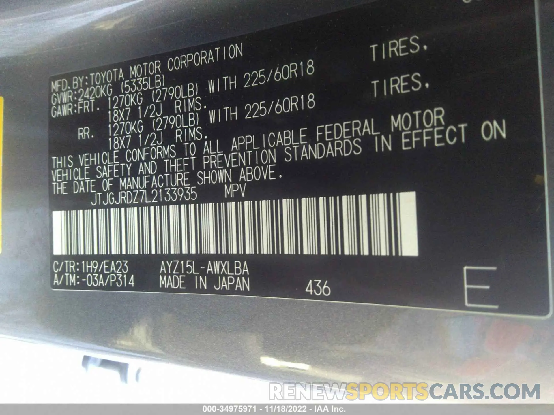 9 Photograph of a damaged car JTJGJRDZ7L2133935 LEXUS NX 2020