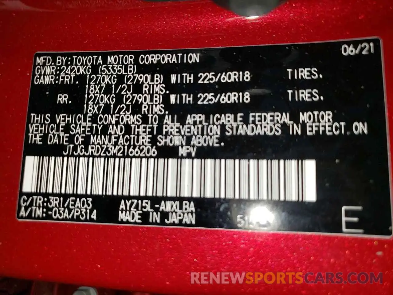 14 Photograph of a damaged car JTJGJRDZ3M2166206 LEXUS NX 2021