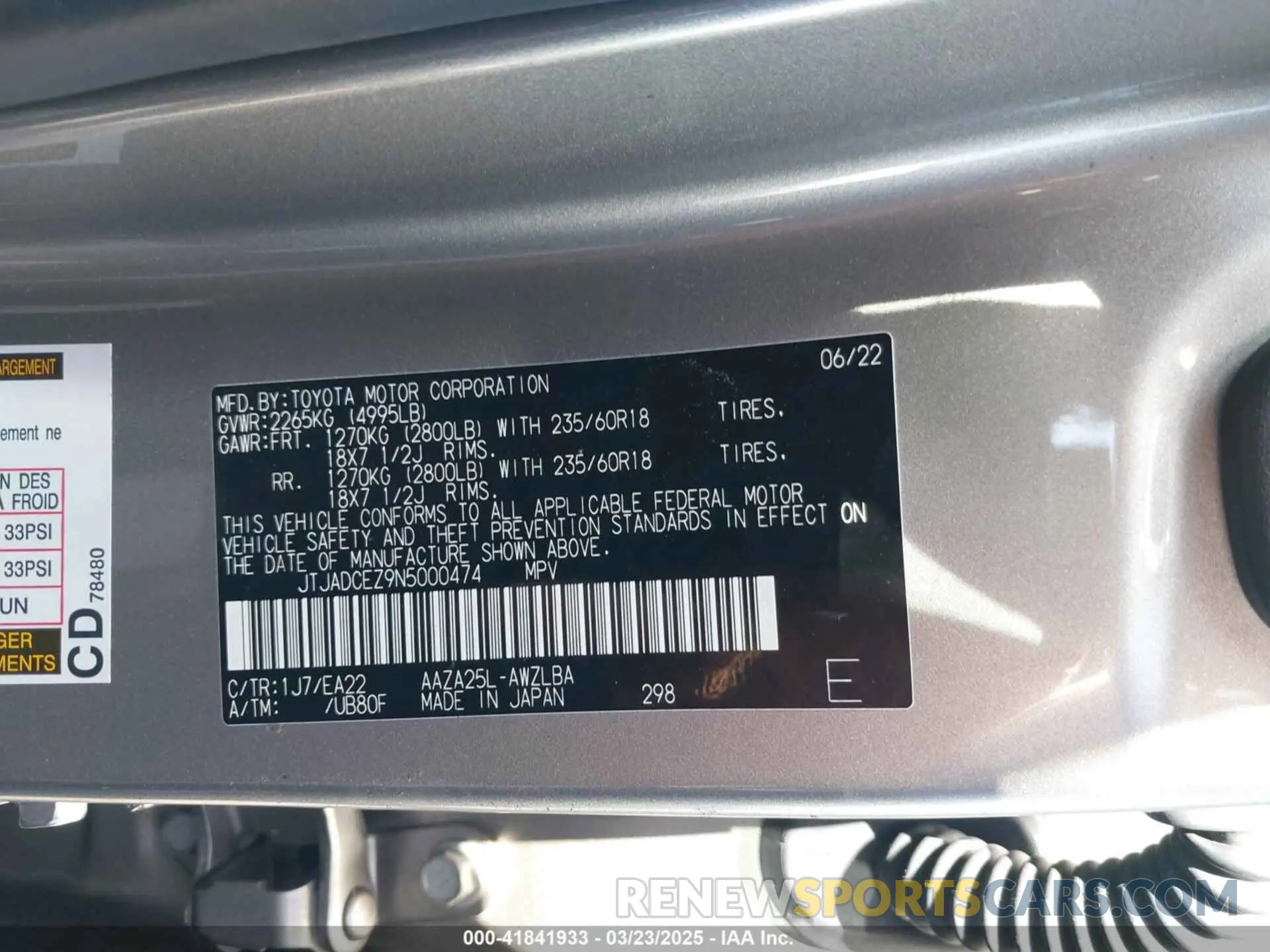 9 Photograph of a damaged car JTJADCEZ9N5000474 LEXUS NX 250 2022