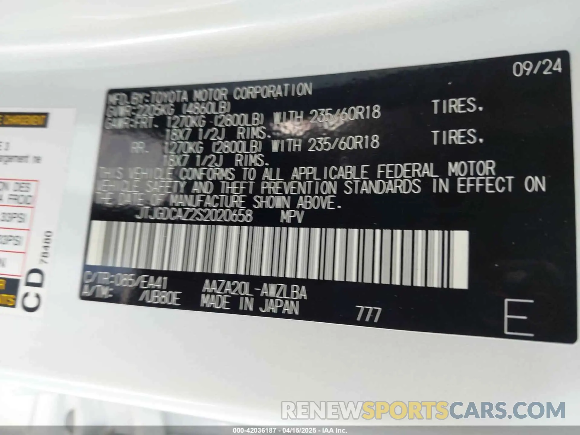 9 Photograph of a damaged car JTJGDCAZ2S2020658 LEXUS NX 250 2025