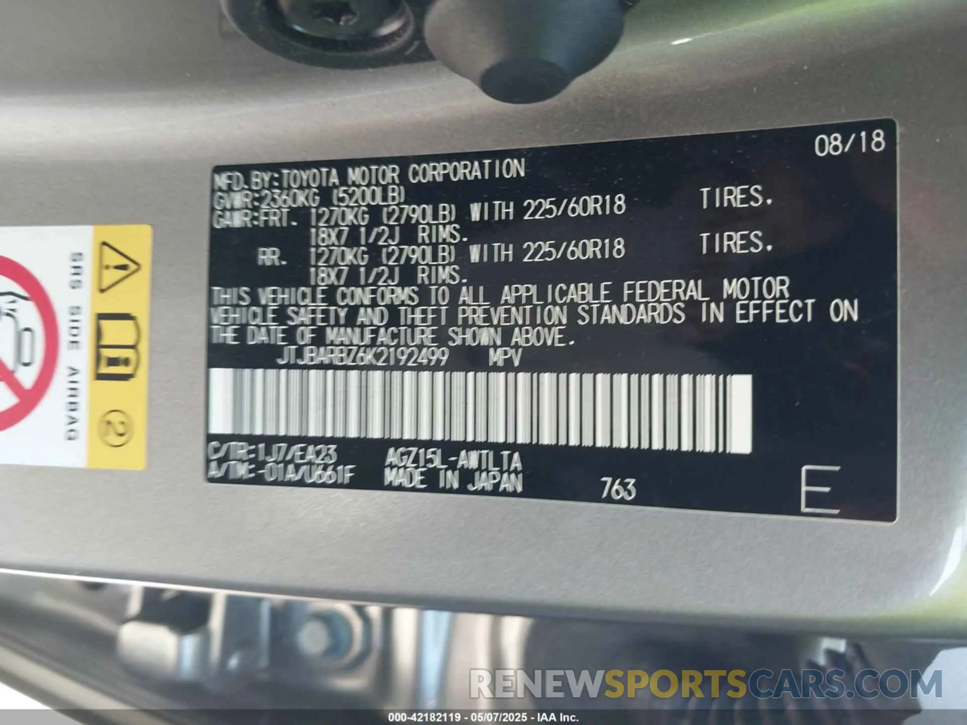 9 Photograph of a damaged car JTJBARBZ6K2192499 LEXUS NX 300 2019