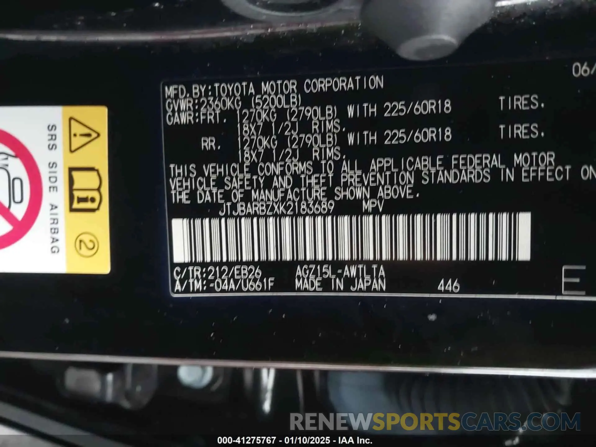 9 Photograph of a damaged car JTJBARBZXK2183689 LEXUS NX 300 2019