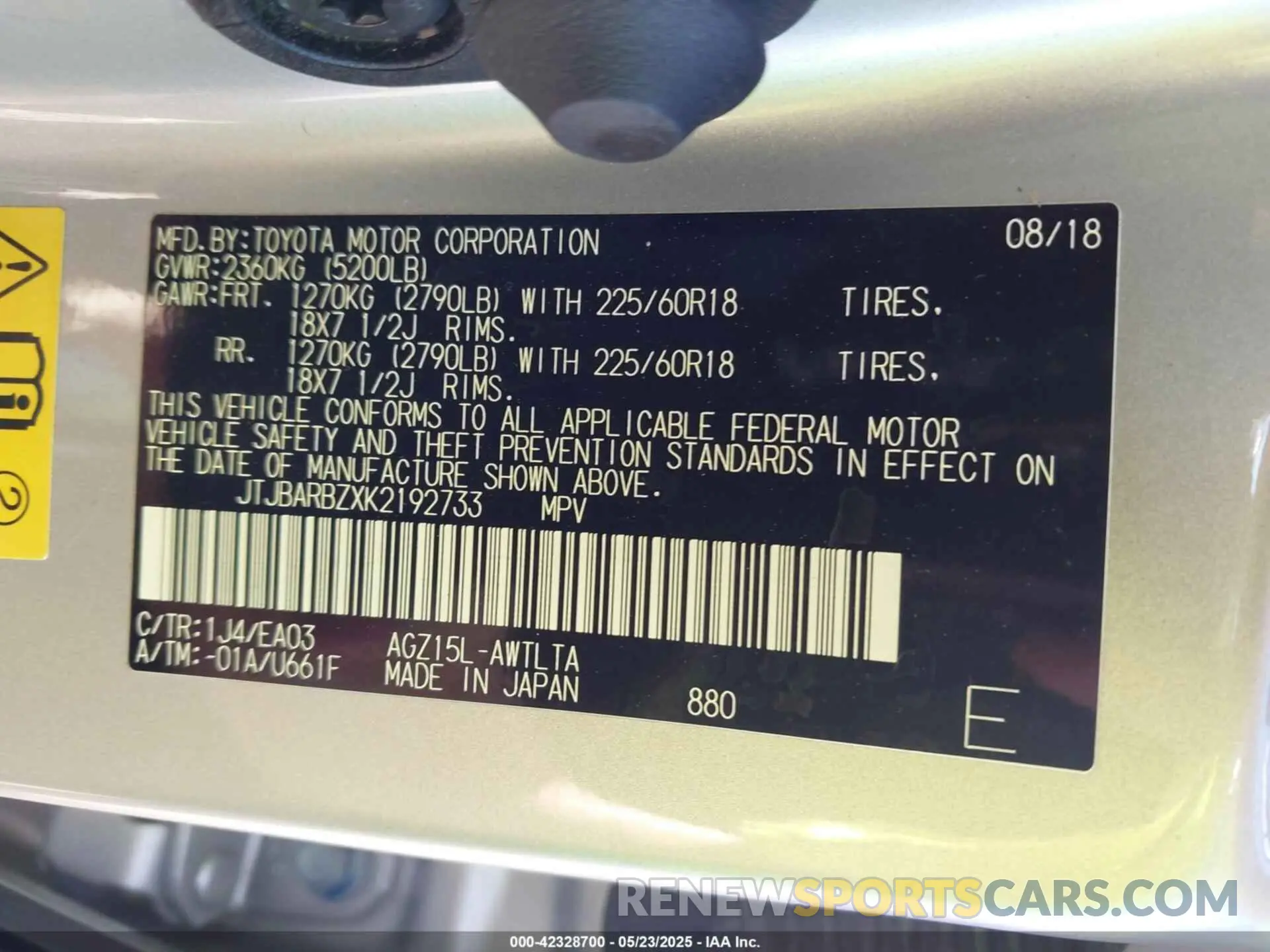 9 Photograph of a damaged car JTJBARBZXK2192733 LEXUS NX 300 2019